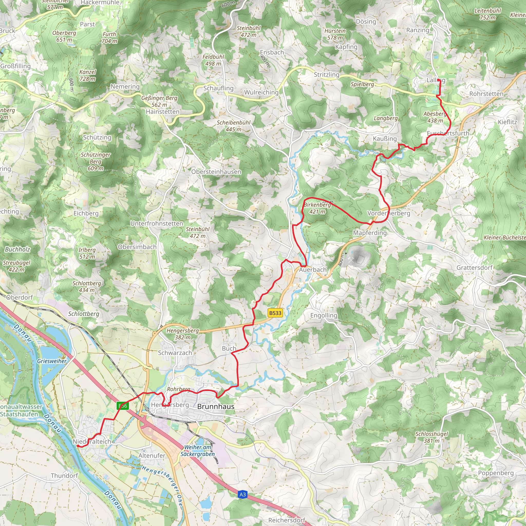 Niederalteich to Lalling via Gunthersteig mobile static map