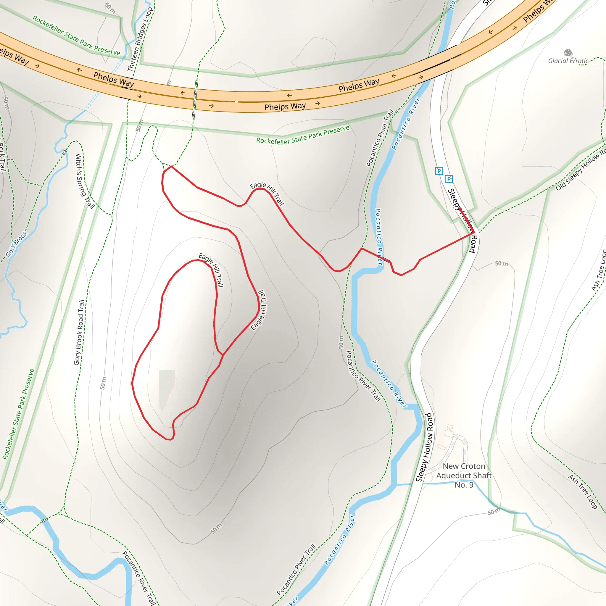 Eagle Hill Trail and Old Sleepy Hollow Trail via Pocantico River mobile static map