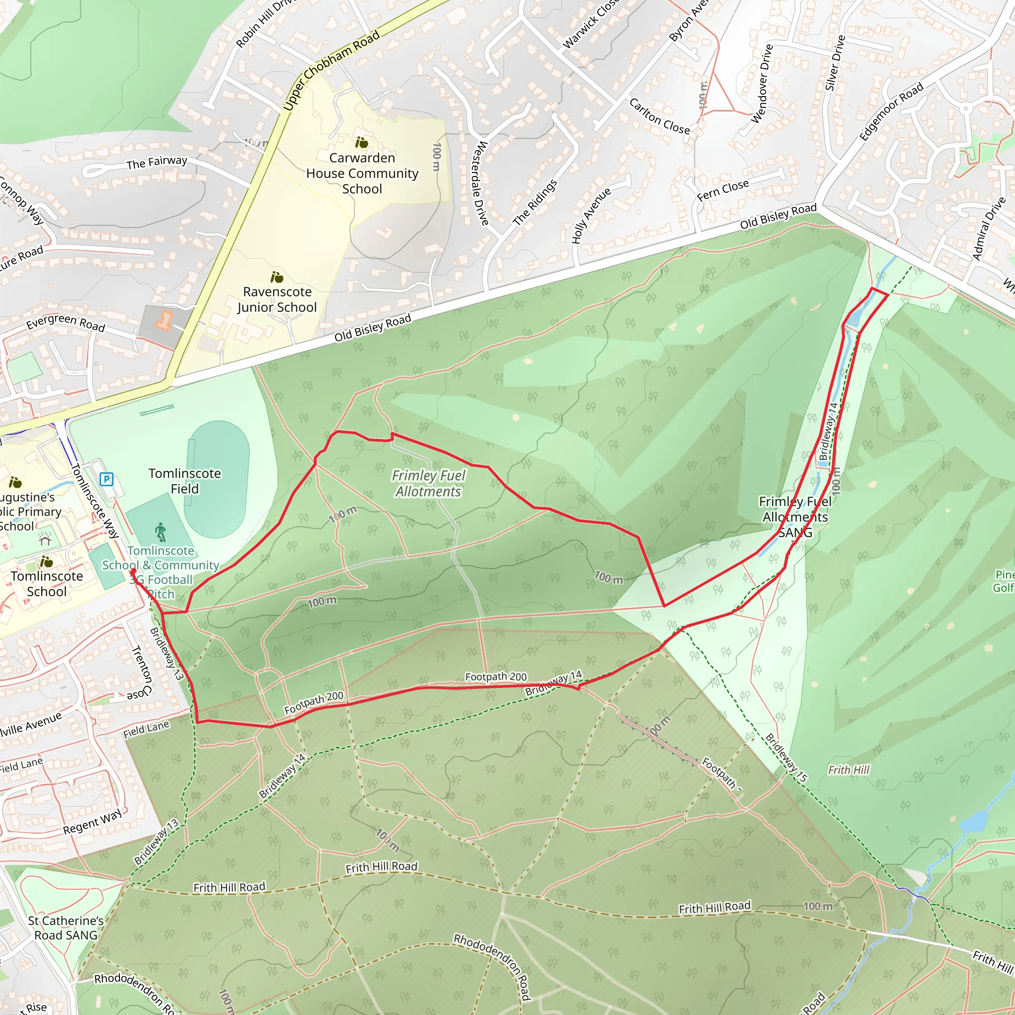 Frimley Fuel Allotments Loop mobile static map