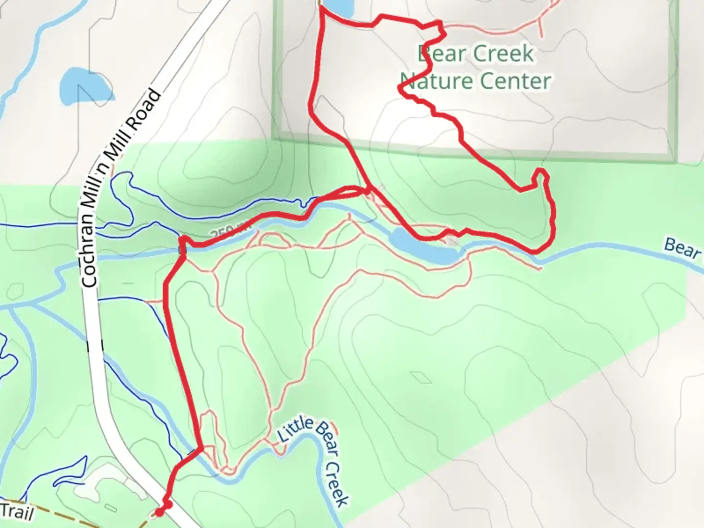 An image depicting the trail Old Still, Mill Road Trail and Old Cochran Mill Road Loop and its surrounding area.