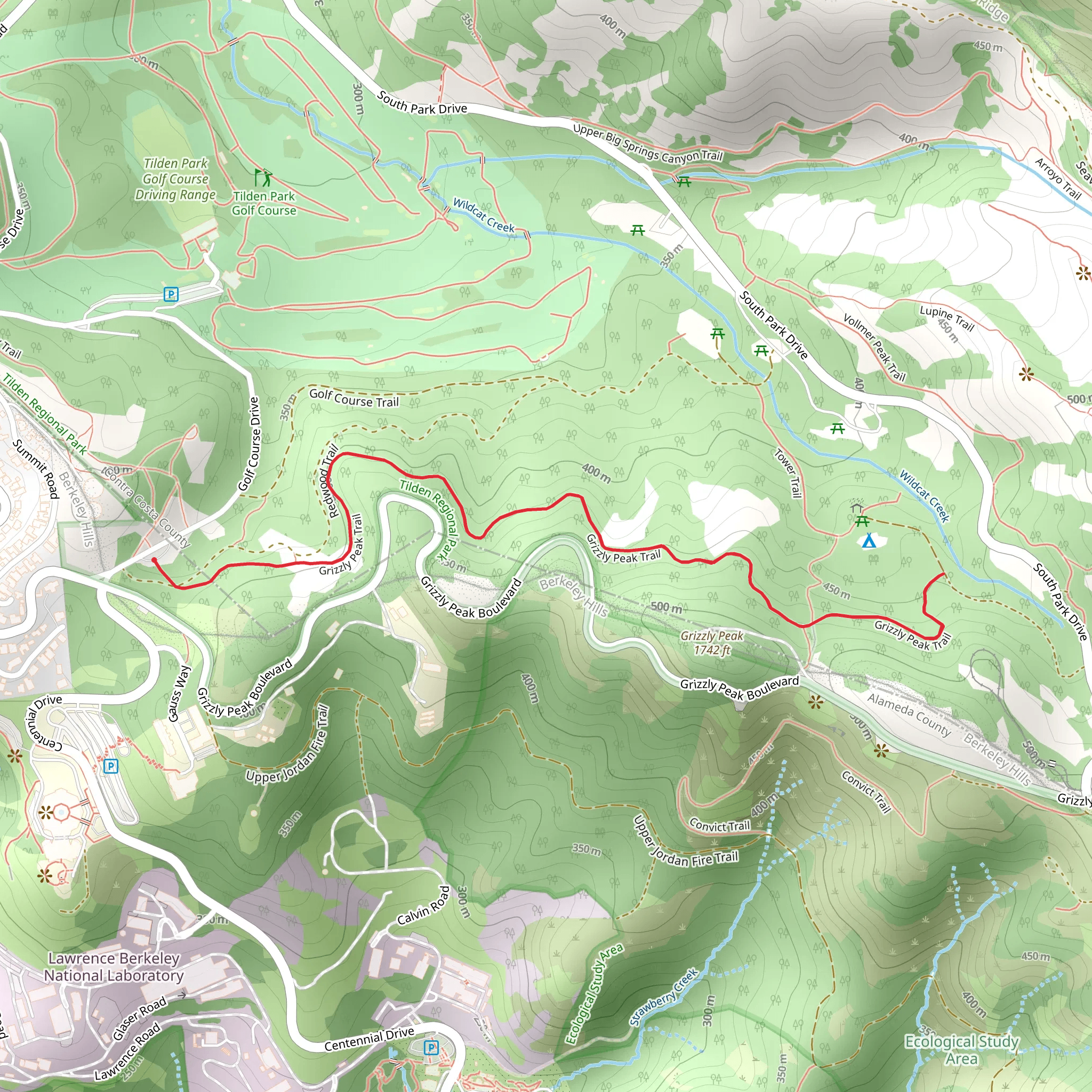 Grizzly Peak Trail mobile static map