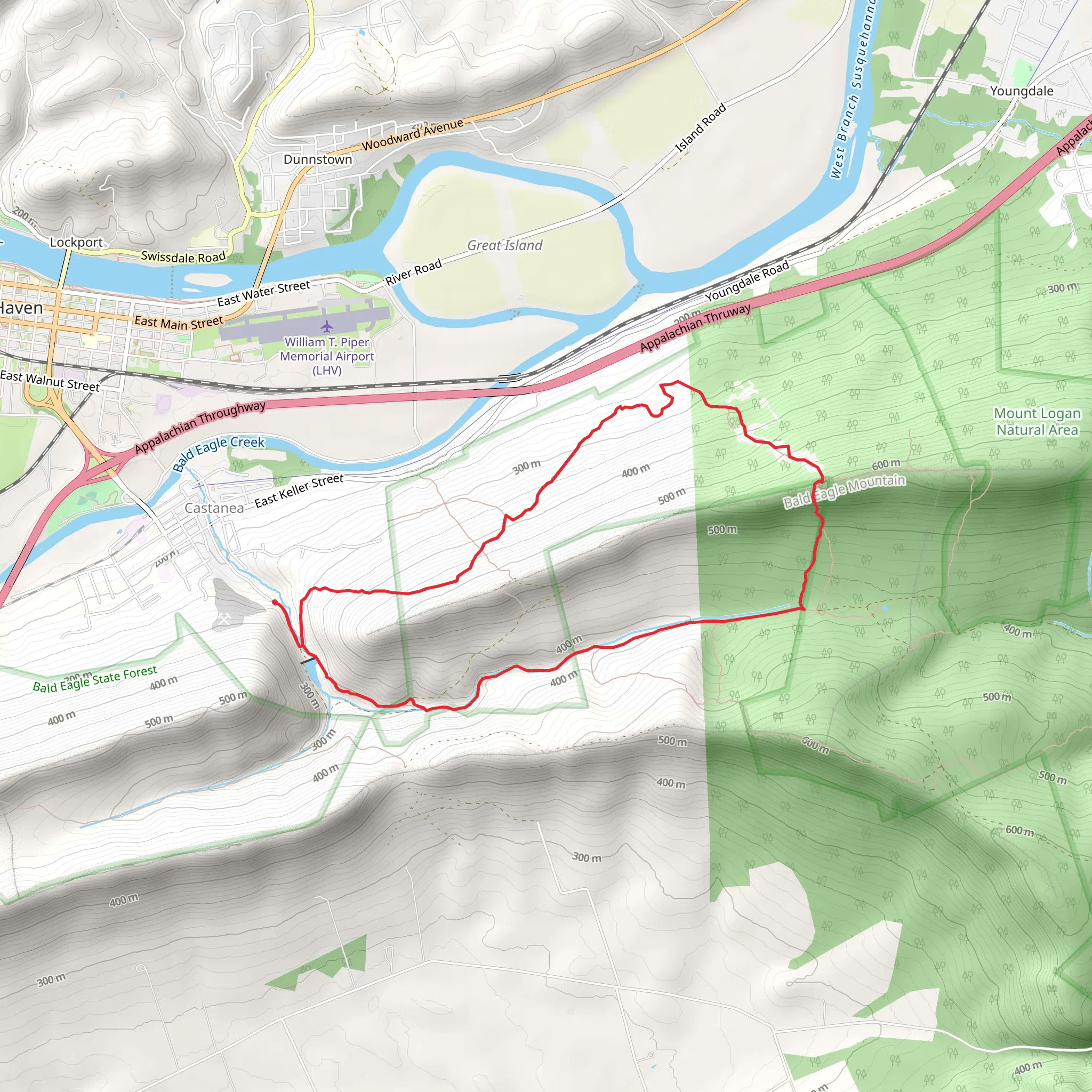 Upper Castanea Reservoir and West Kammerdiner Run Loop mobile static map