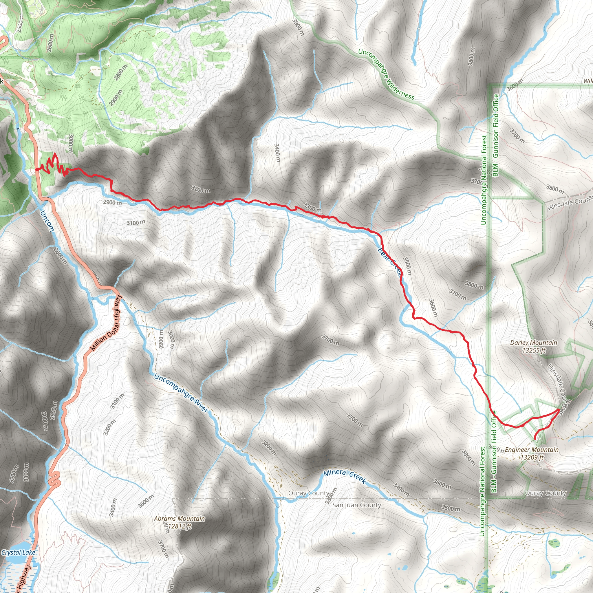 Bear Creek Trail, Bear Creek South Fork Trail and Engineer Pass mobile static map