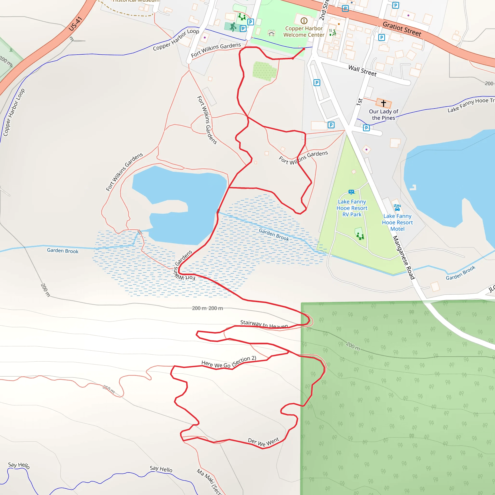 Fort Wilkins Gardens and Der We Went Loop mobile static map
