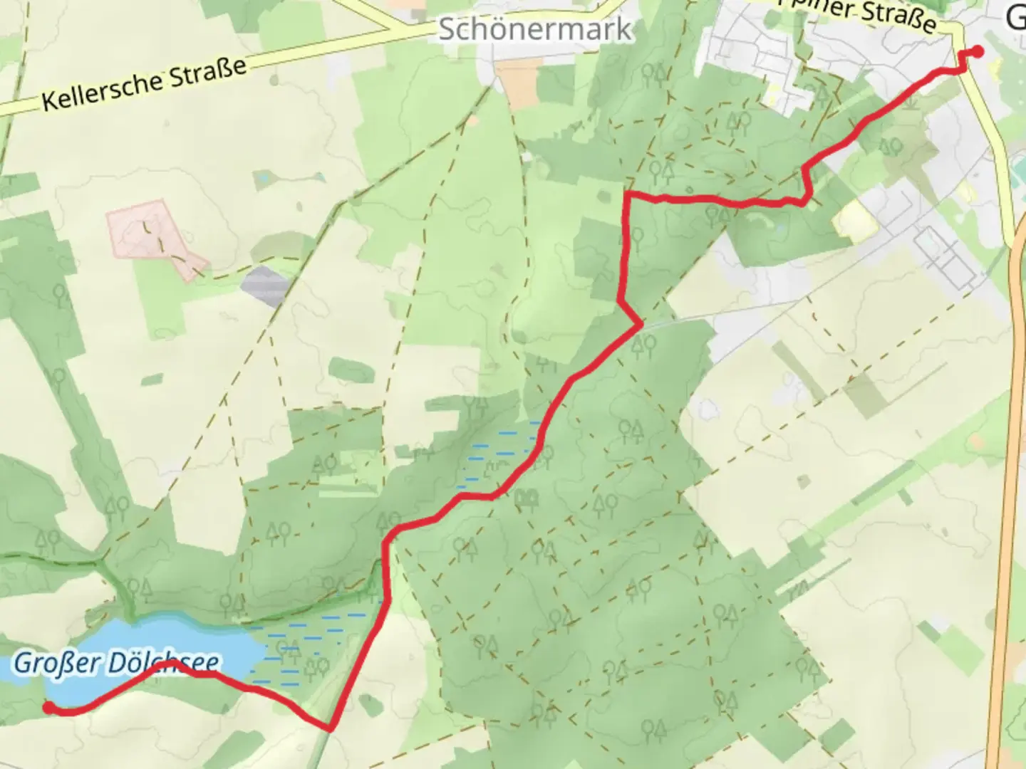 An image depicting the trail Grosser Doelchsee via Gransee and its surrounding area.