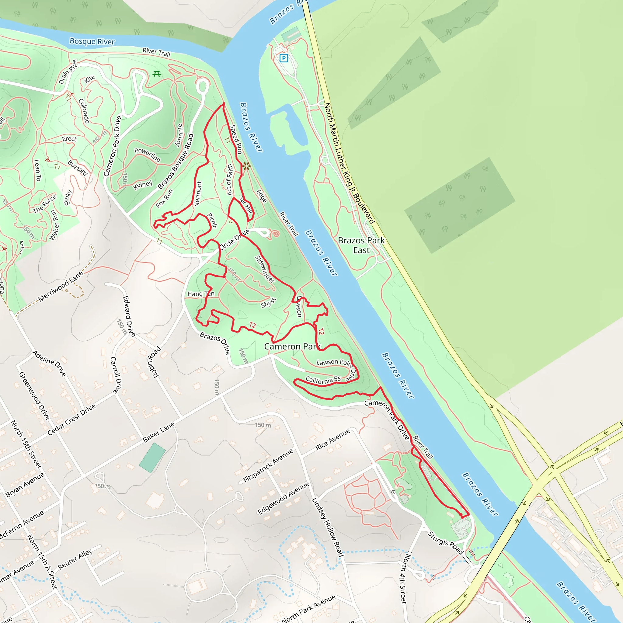 Brazos River via Vermont and Sidewinder Loop Trail mobile static map