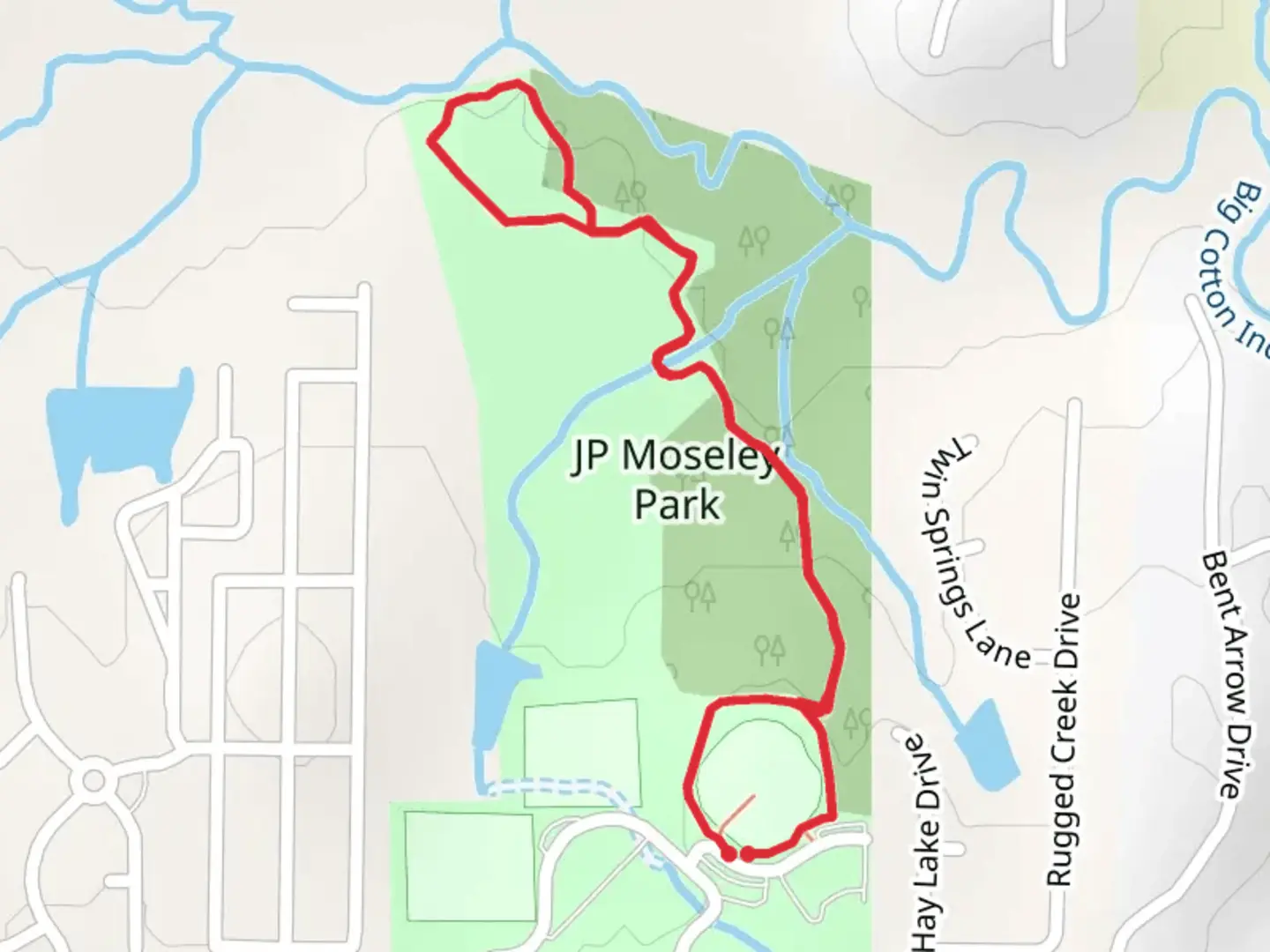 An image depicting the trail JP Moseley Park Walk and its surrounding area.