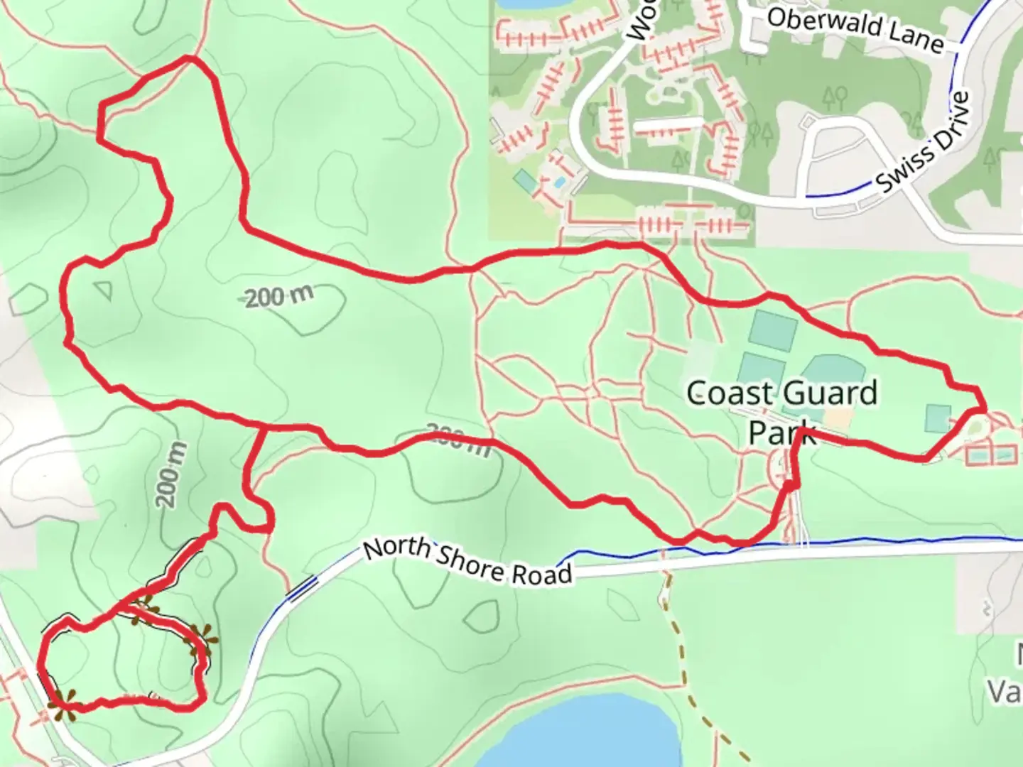 An image depicting the trail Coast Guard Park Loop and its surrounding area.