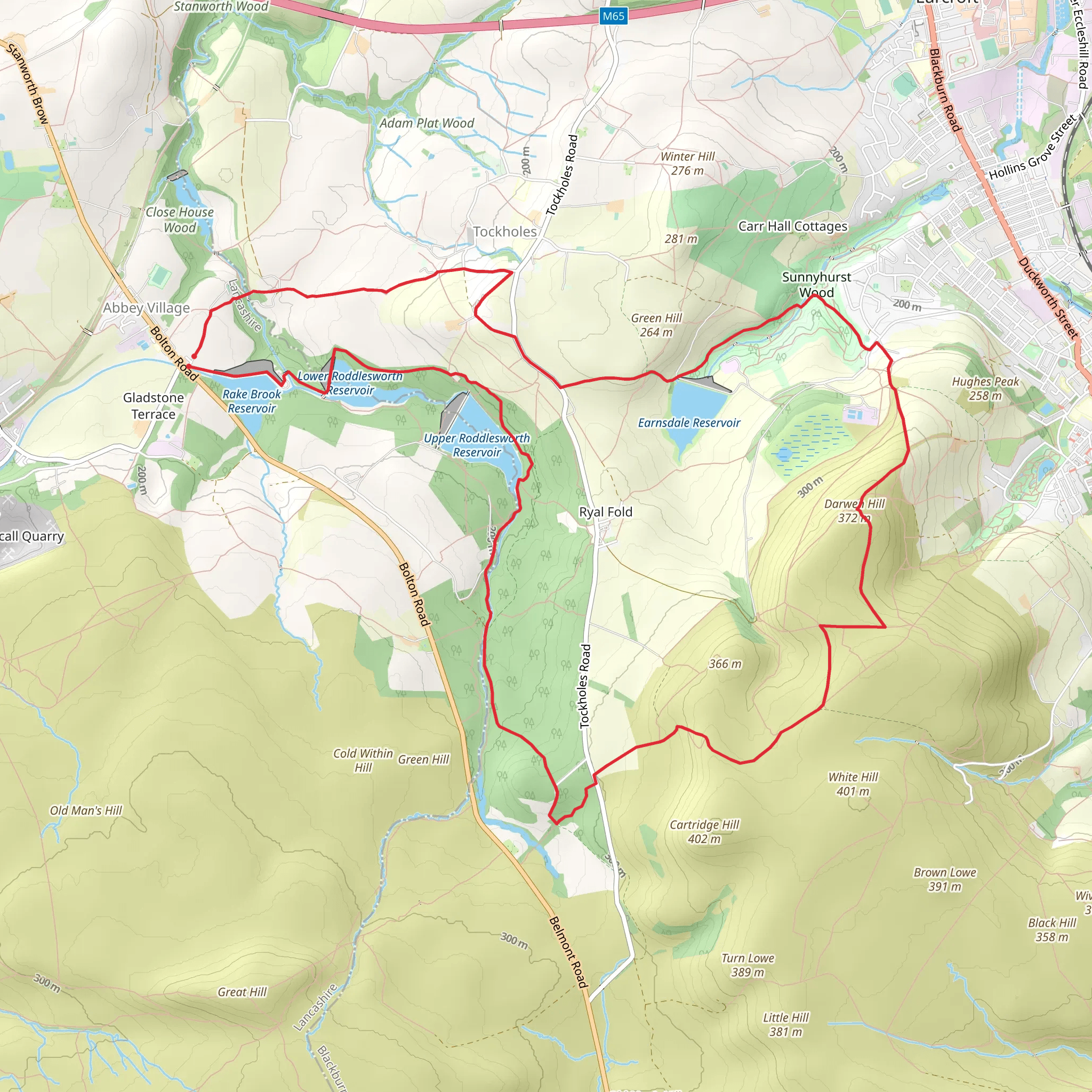 Darwen's Jubilee Tower from Abbey Village mobile static map