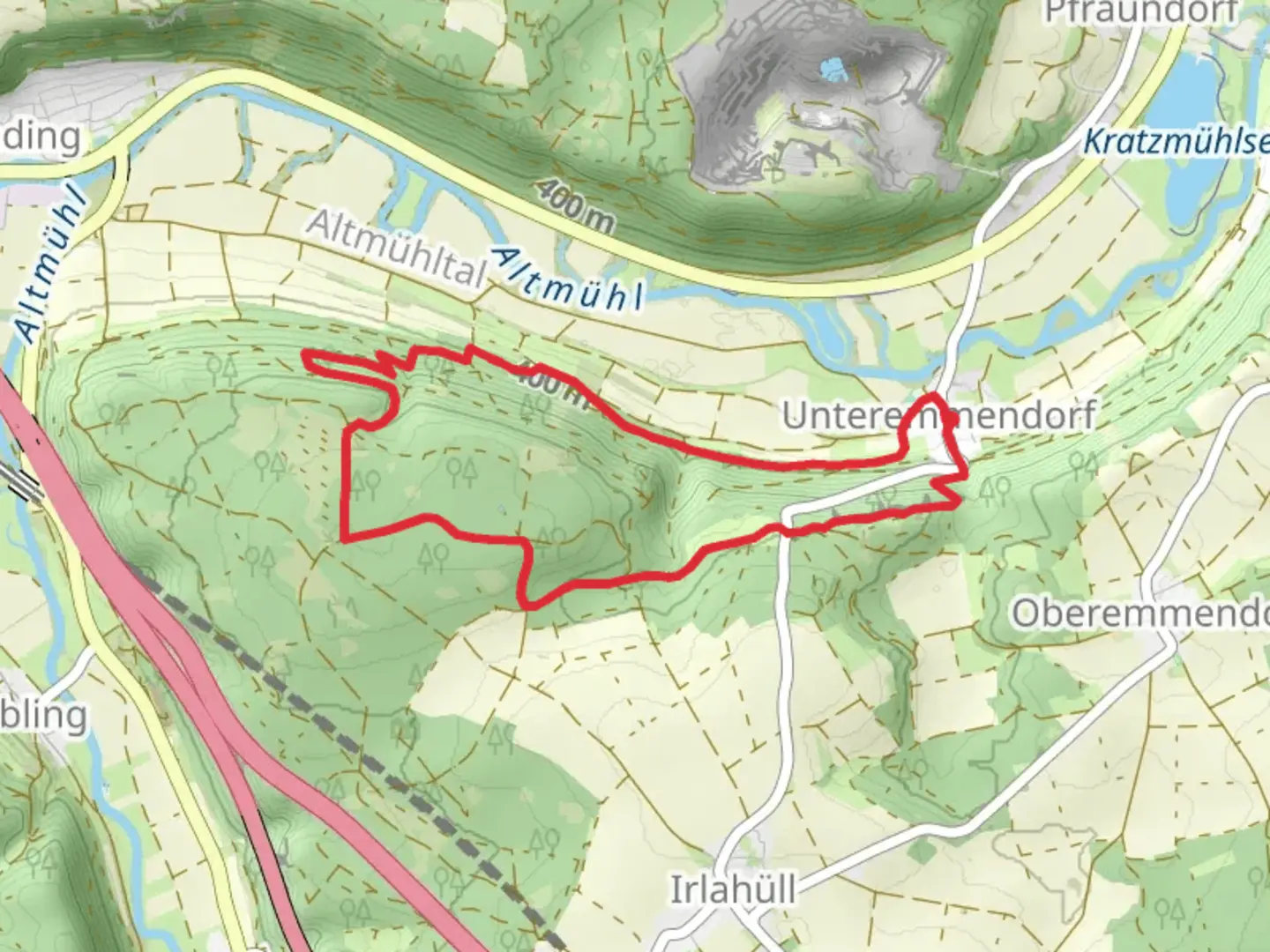 An image depicting the trail Kindinger Burgenweg Loop and its surrounding area.