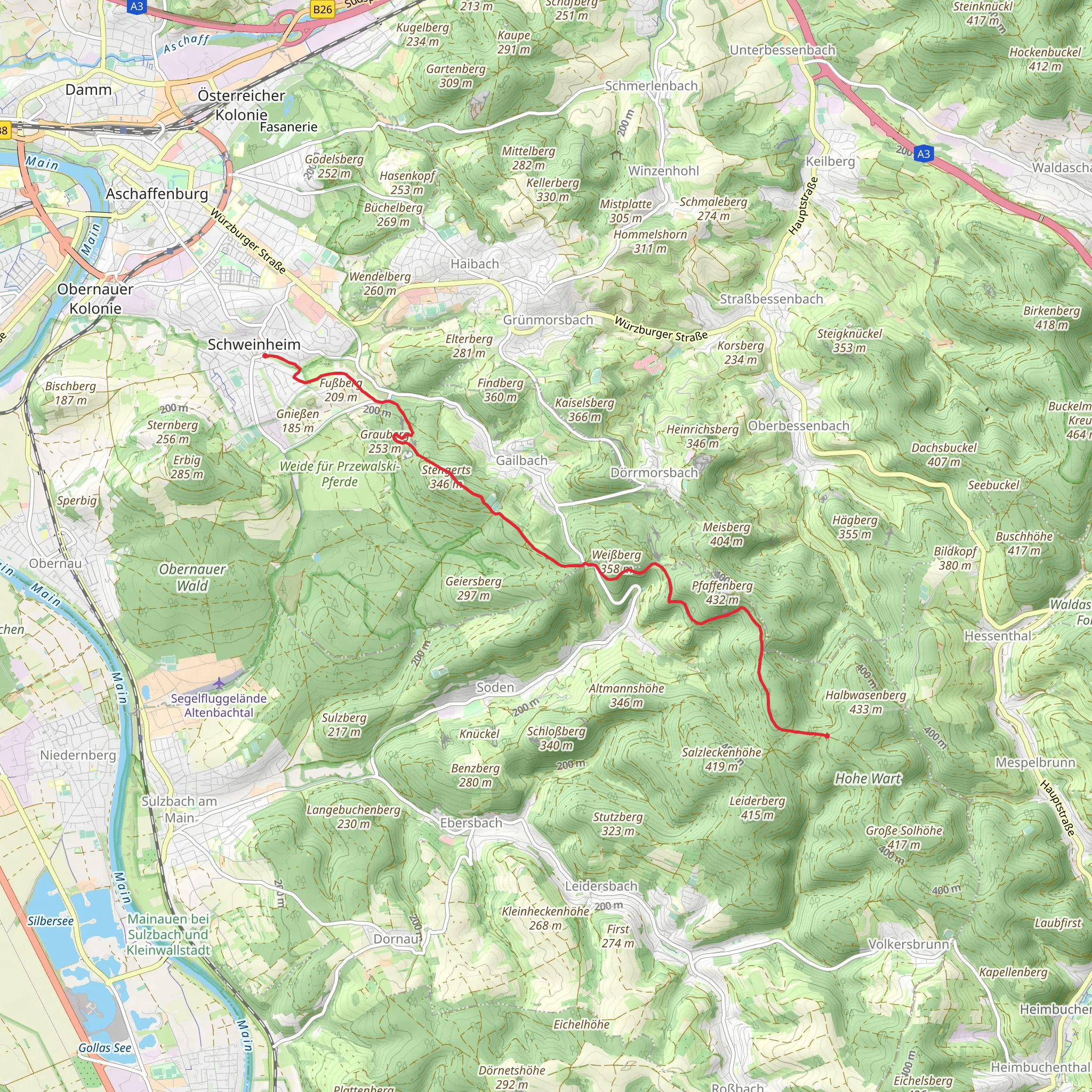 Hohe Wart Haus to Schweinheim via Dietz Weg mobile static map