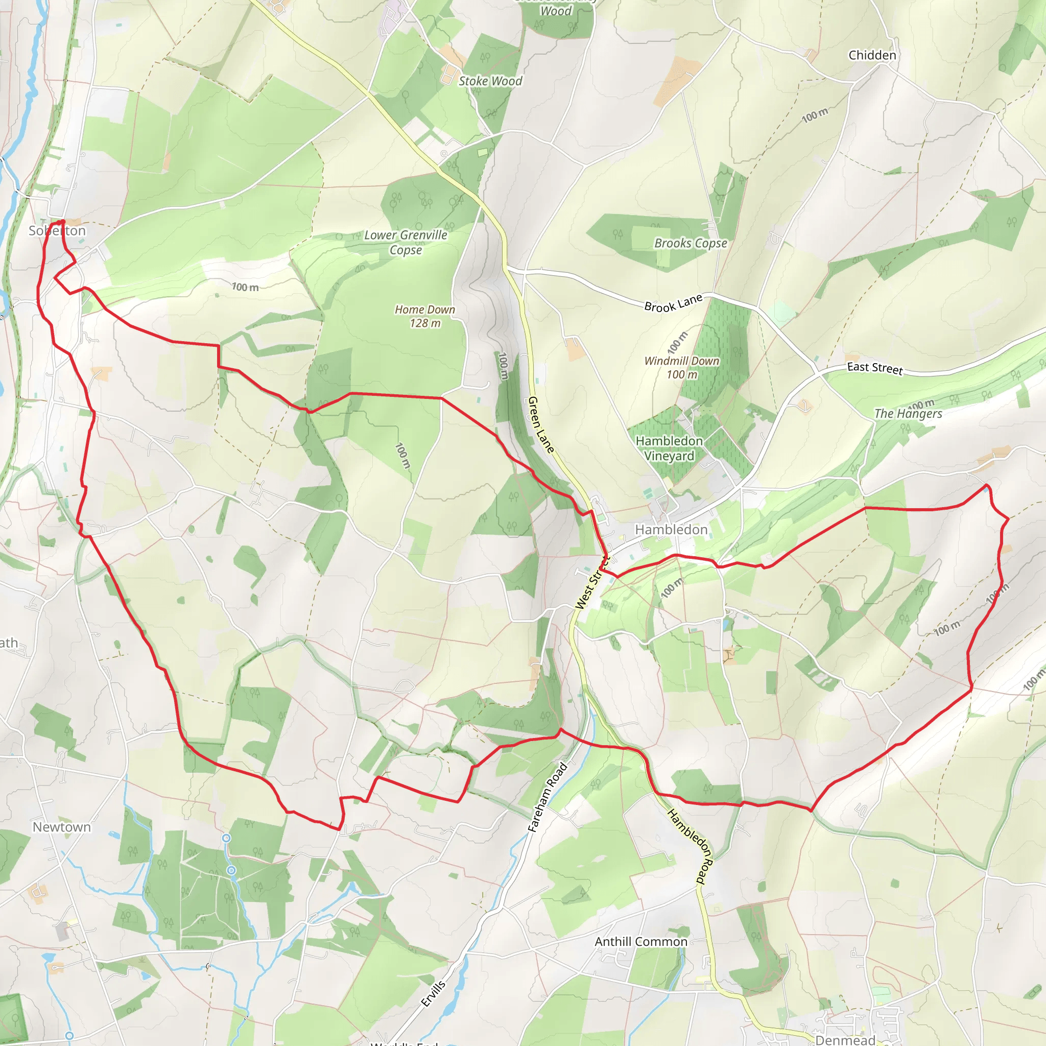 Soberton to Hambledon Loop Walk mobile static map
