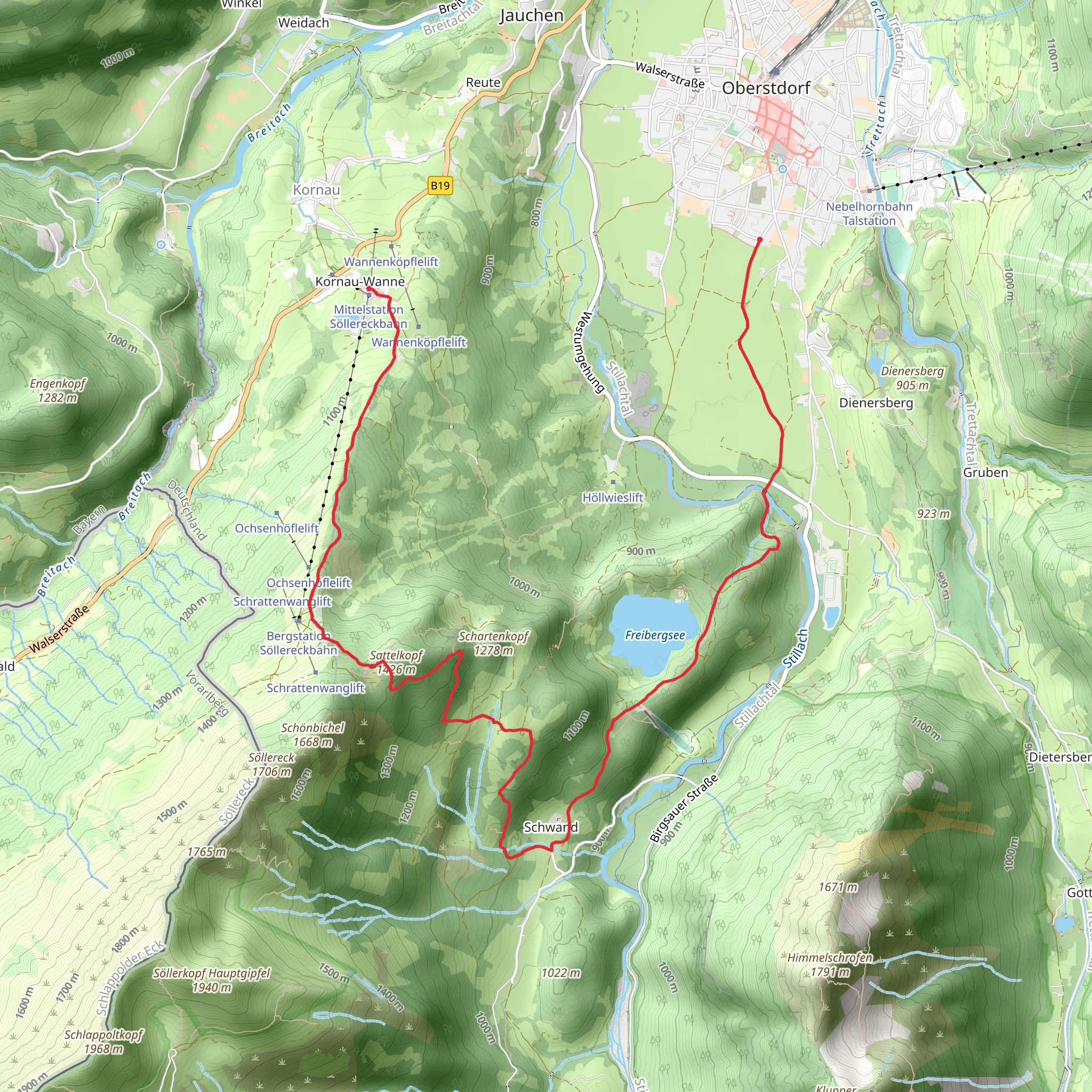 Kornau-Wanne to Oberstdorf Walk via Freibergsee mobile static map