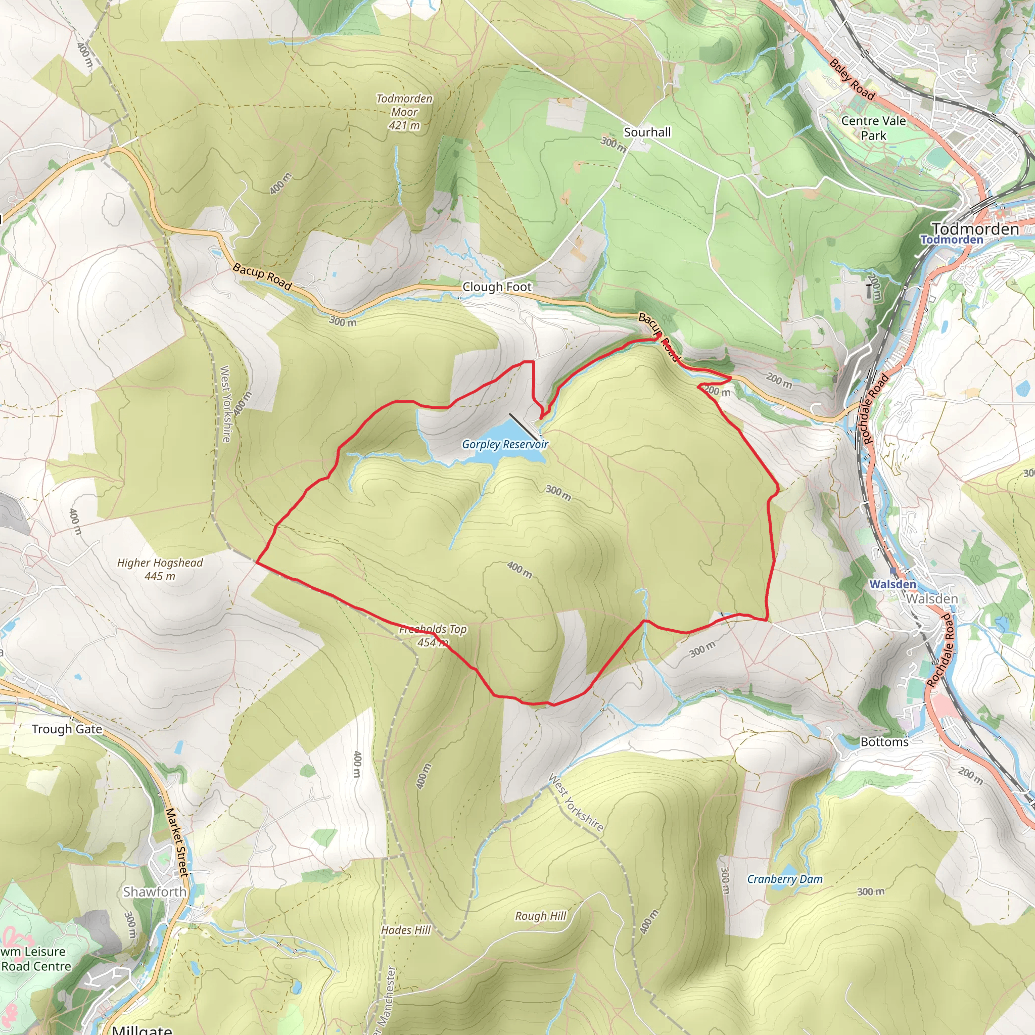 Gorpley Reservoir and Freeholds Top mobile static map