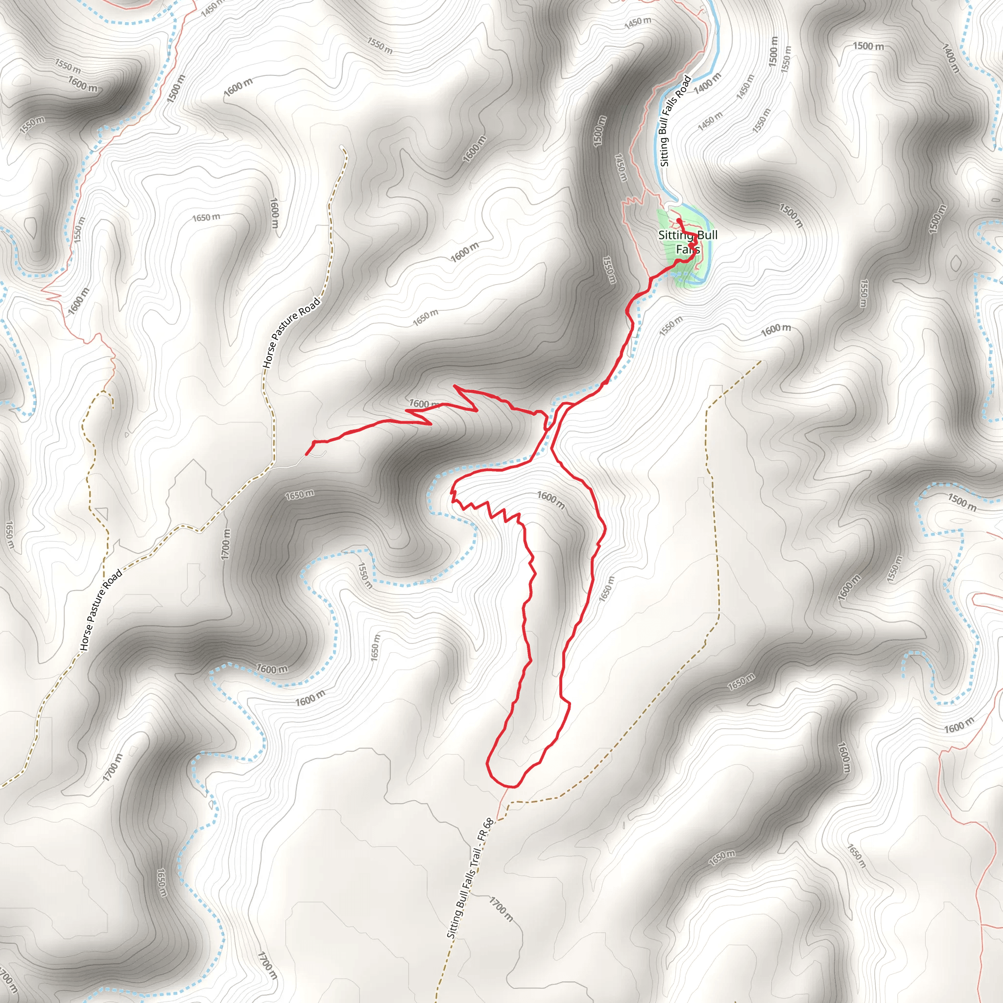 Stitting Bull Falls Trail and CCC Trail mobile static map