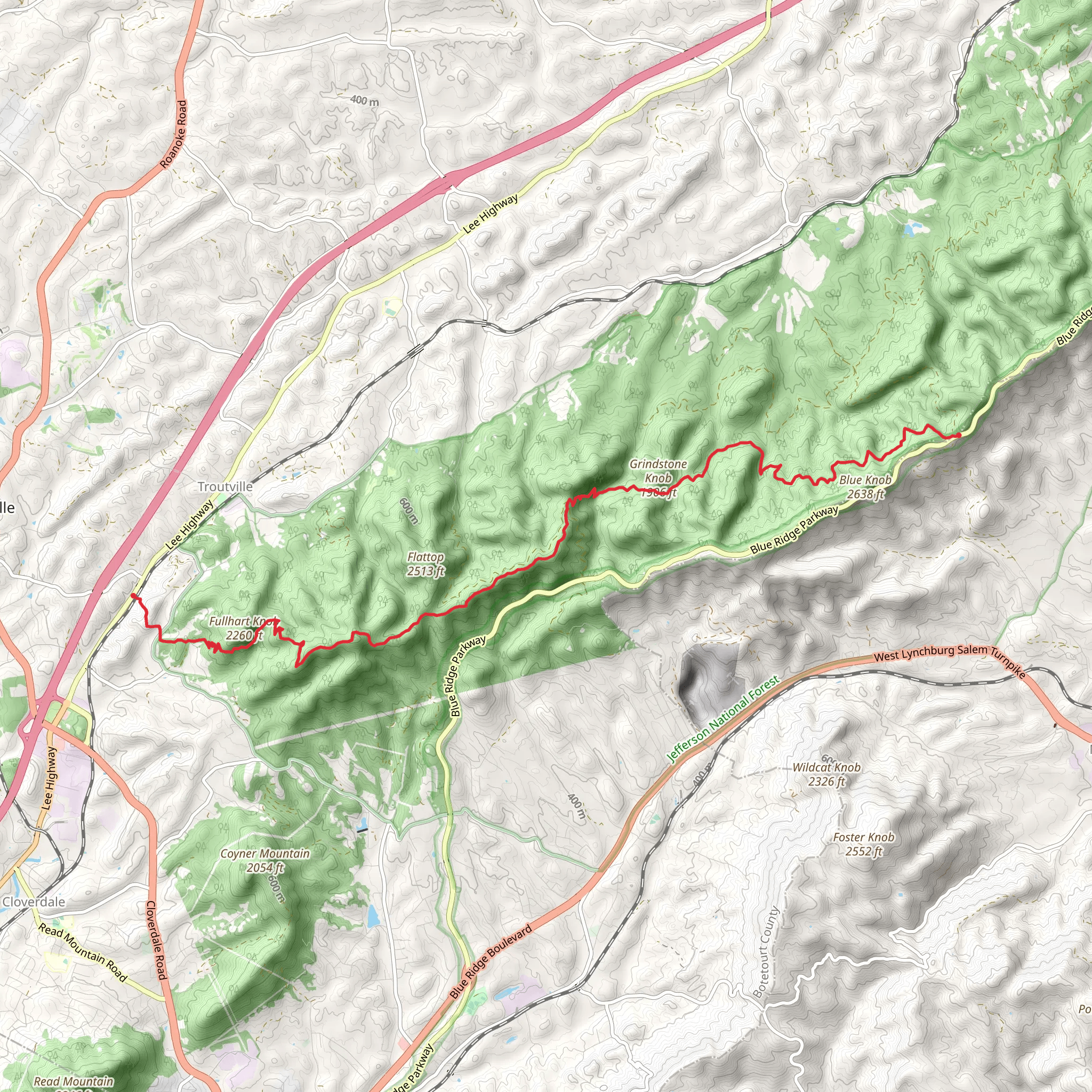 Lee Highway to Blue Ridge Parkway via Appalachian TrailAppalachian Trail Point to Point mobile static map