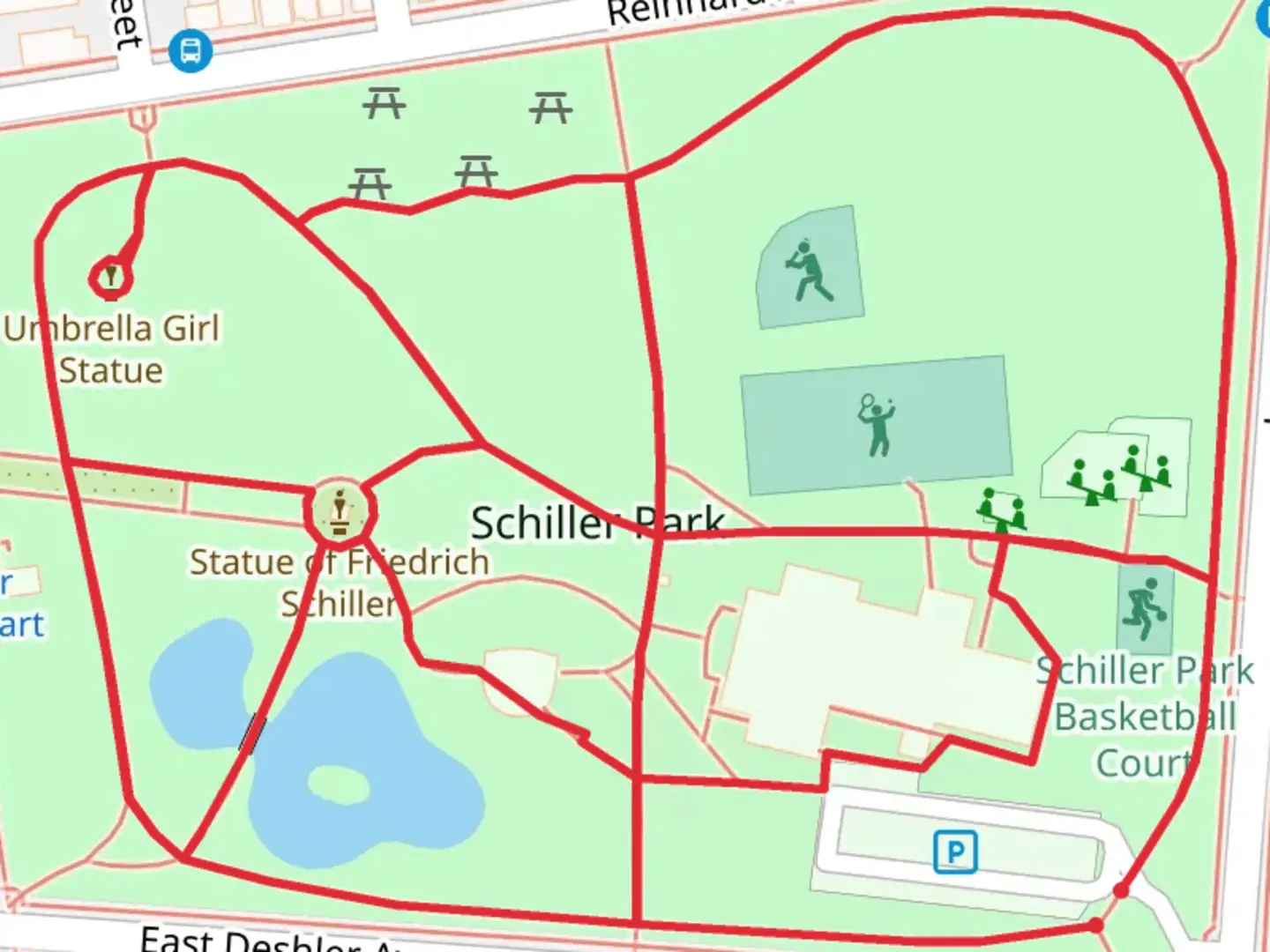 An image depicting the trail Schiller Park Loop and its surrounding area.