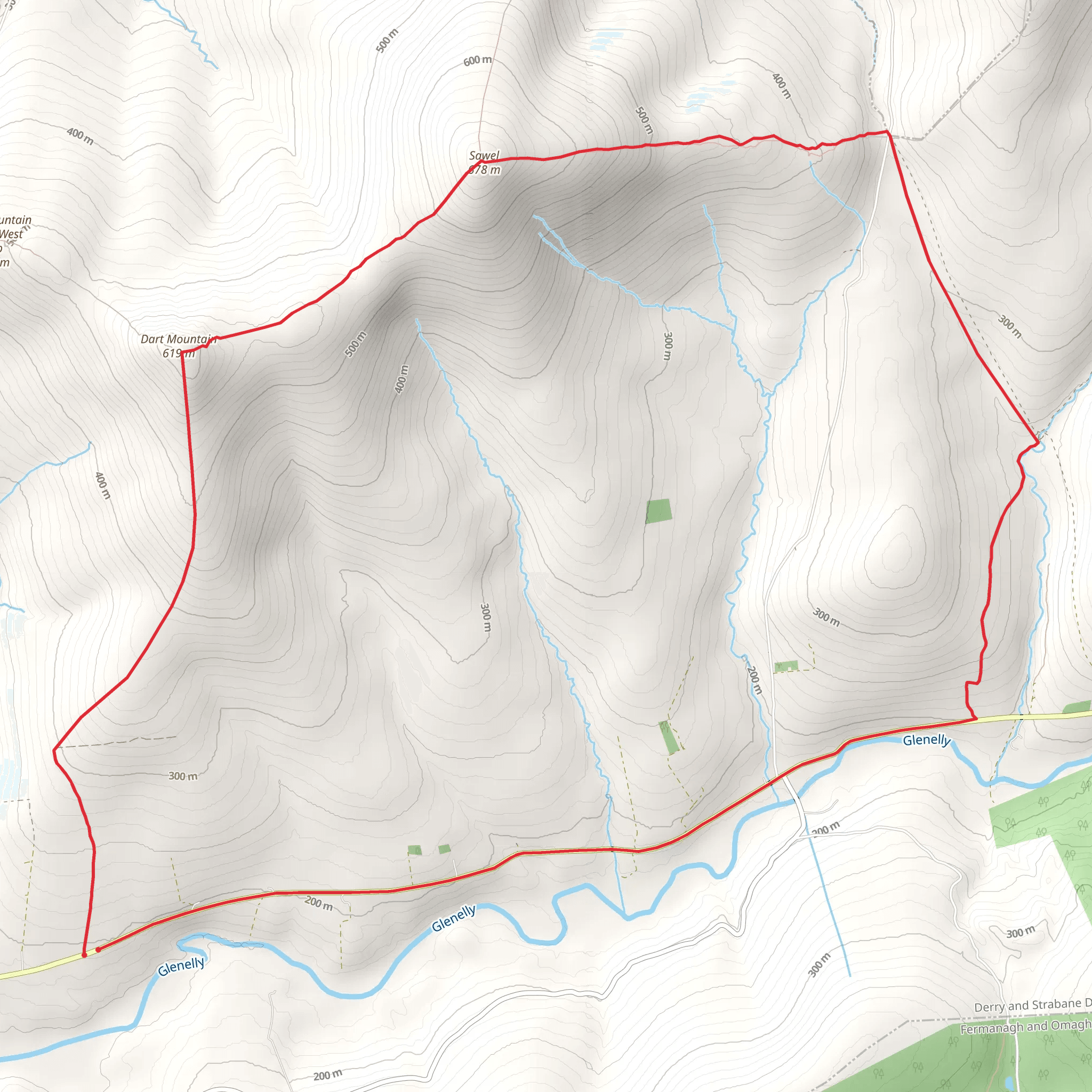Dart and Sawel Mountain Loop mobile static map