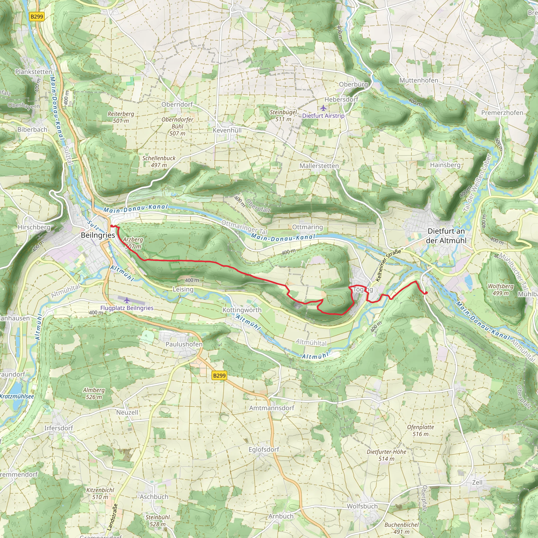 Beilngries to Griesstetten Walk via Arzberg bei Beilngries and Altmülthal Panoramaweg mobile static map