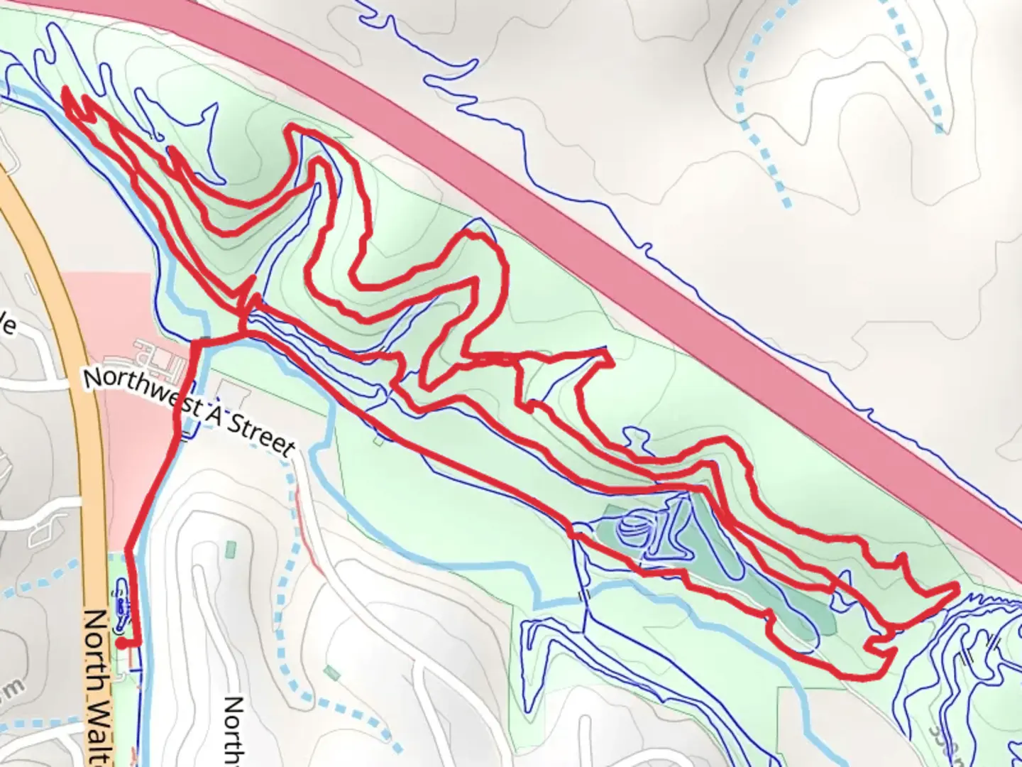An image depicting the trail Slaughter Pen Park Loop and its surrounding area.
