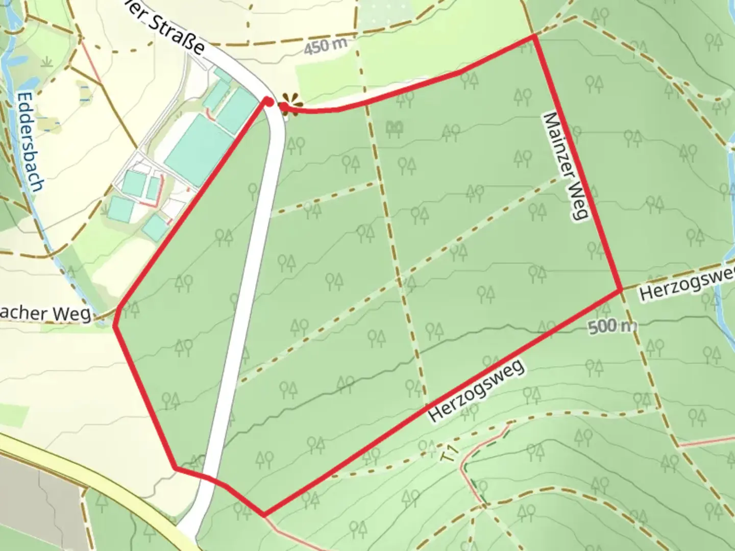 An image depicting the trail Schwarzer Hahn and Herzogsweg Loop and its surrounding area.