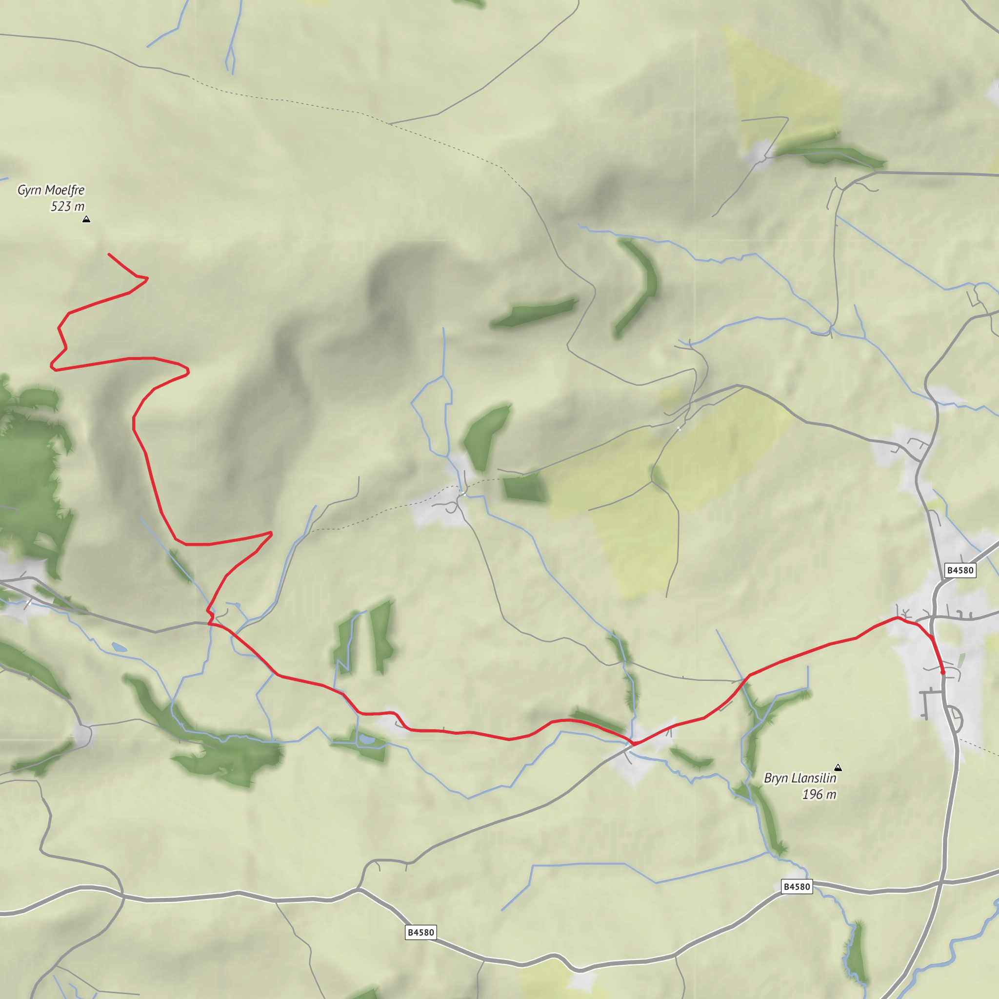 Llansilin to Gyrn Moelfre and back mobile static map
