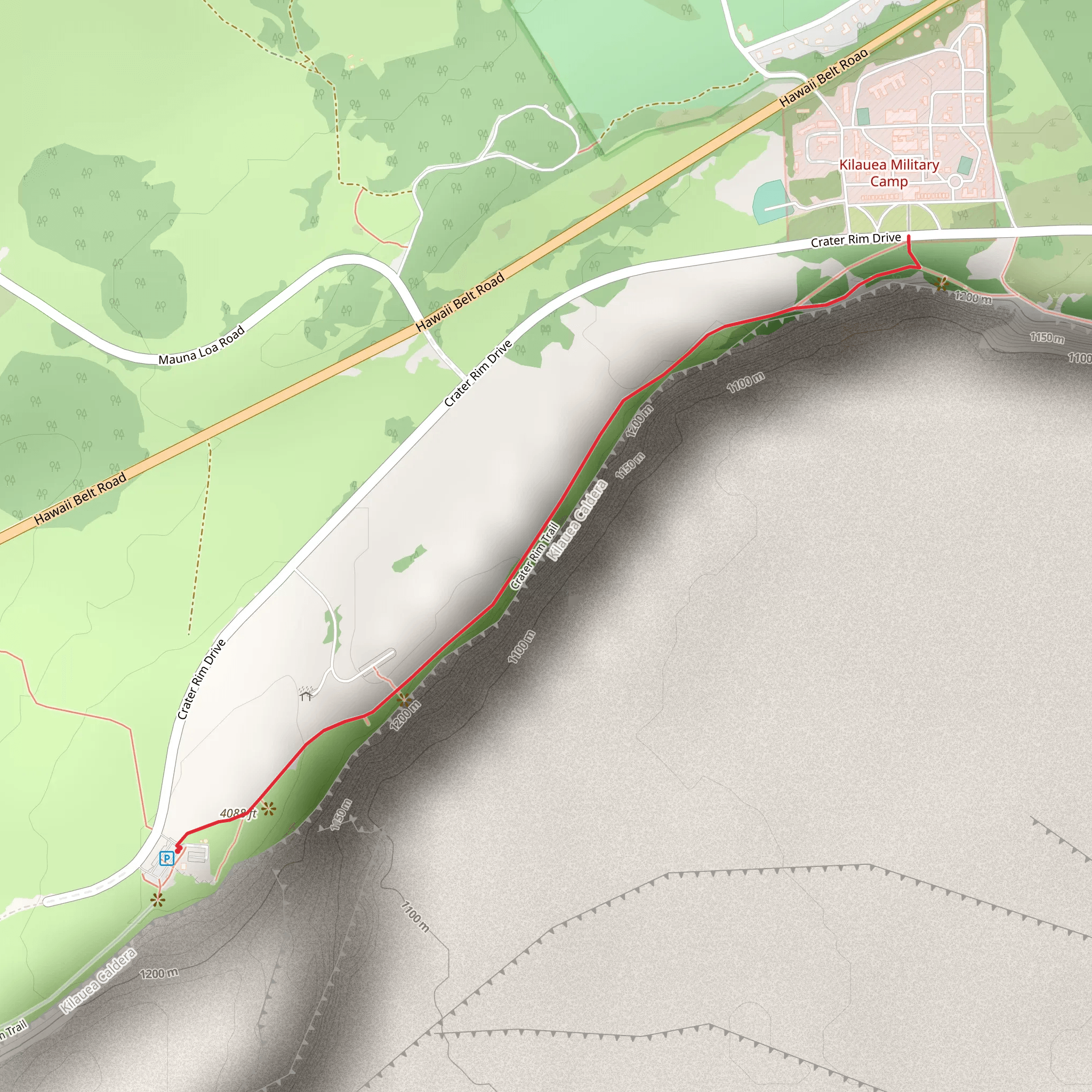 Crater Rim Trail Out and Back mobile static map