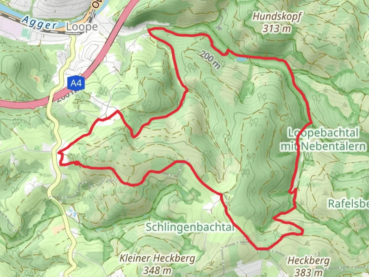 An image depicting the trail Huelsen Rundweg Loop and its surrounding area.