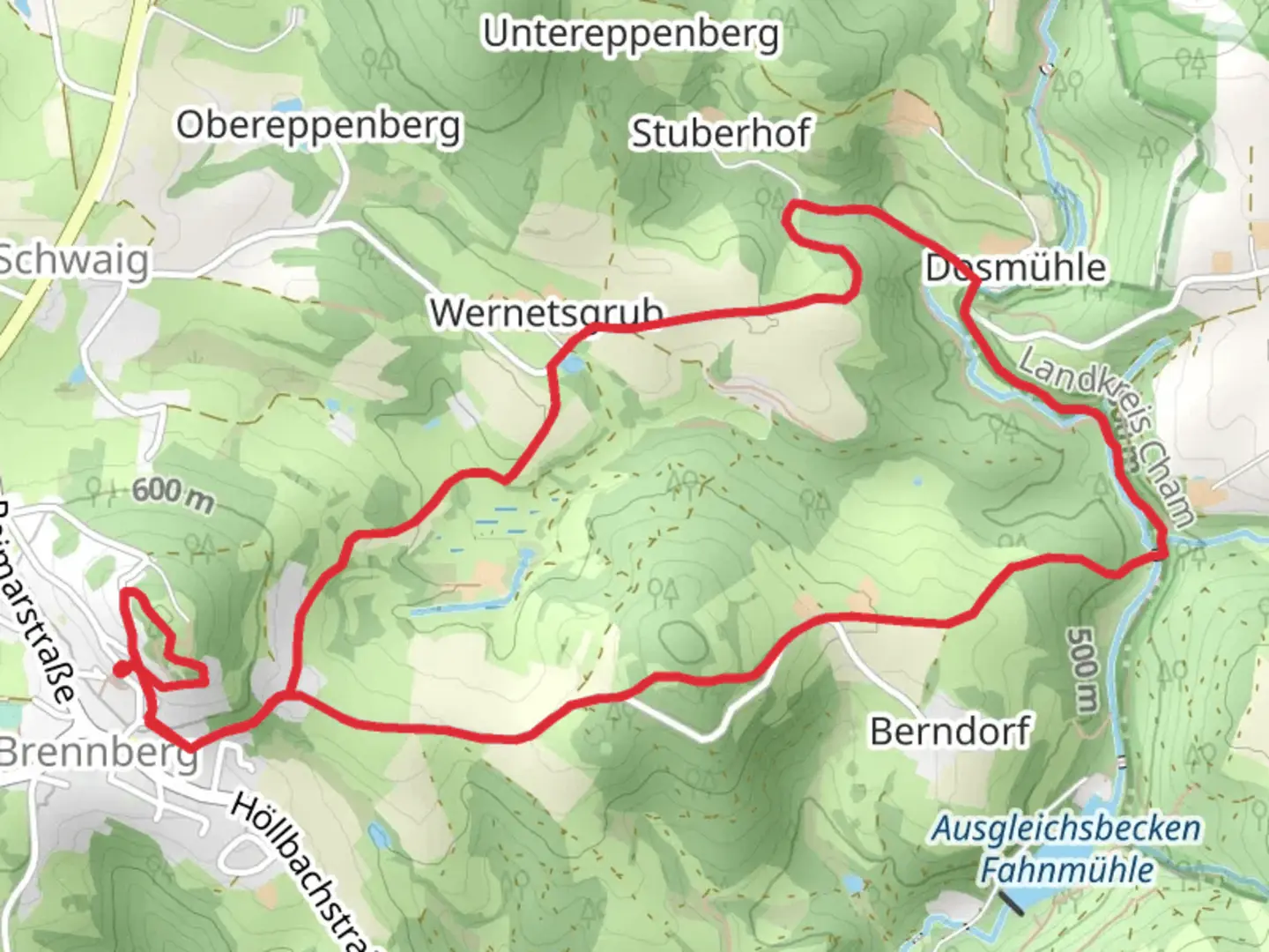An image depicting the trail Goldsteig Zuweg and Oberpfalzweg Loop and its surrounding area.