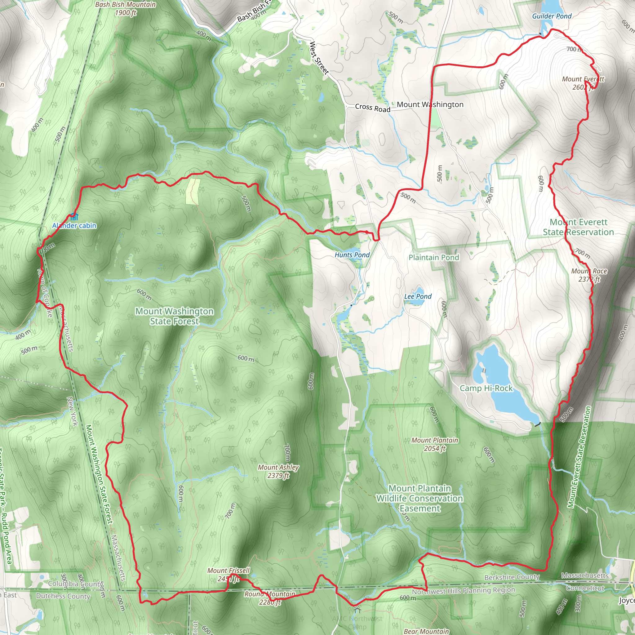 Alander Mountain, Round Mountain, Mount Race and Mount Everett via South Taconic Trail mobile static map