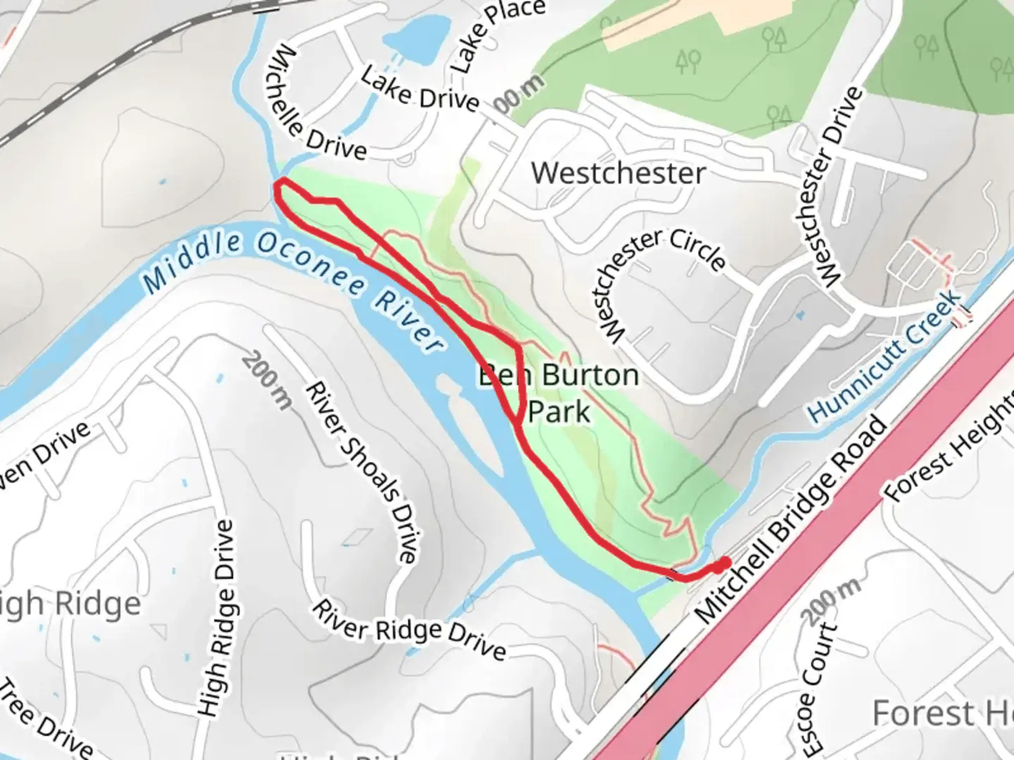 An image depicting the trail Middle Oconee River Loop and its surrounding area.