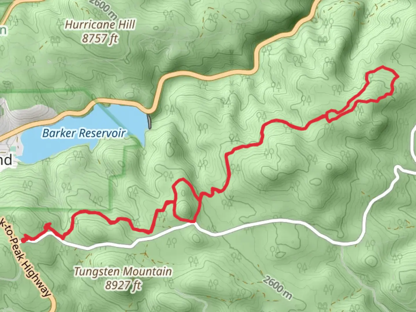 An image depicting the trail Boy Scout Spur and Blue Dot Loop and its surrounding area.