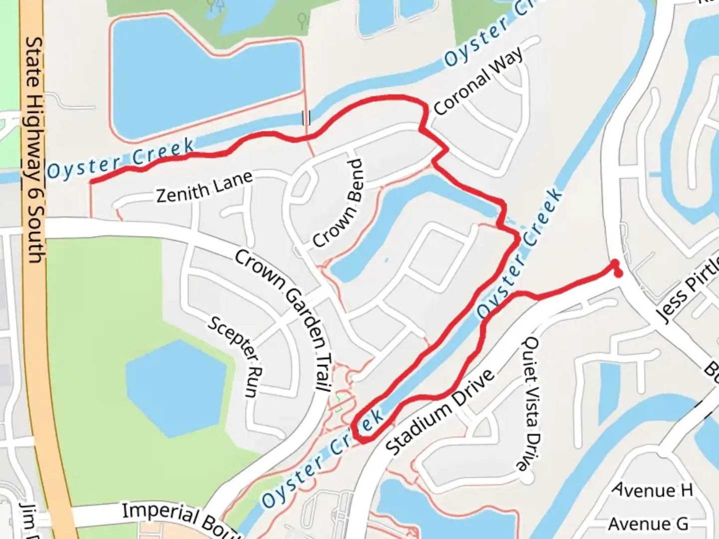 An image depicting the trail Walk along Oyster Creek and its surrounding area.
