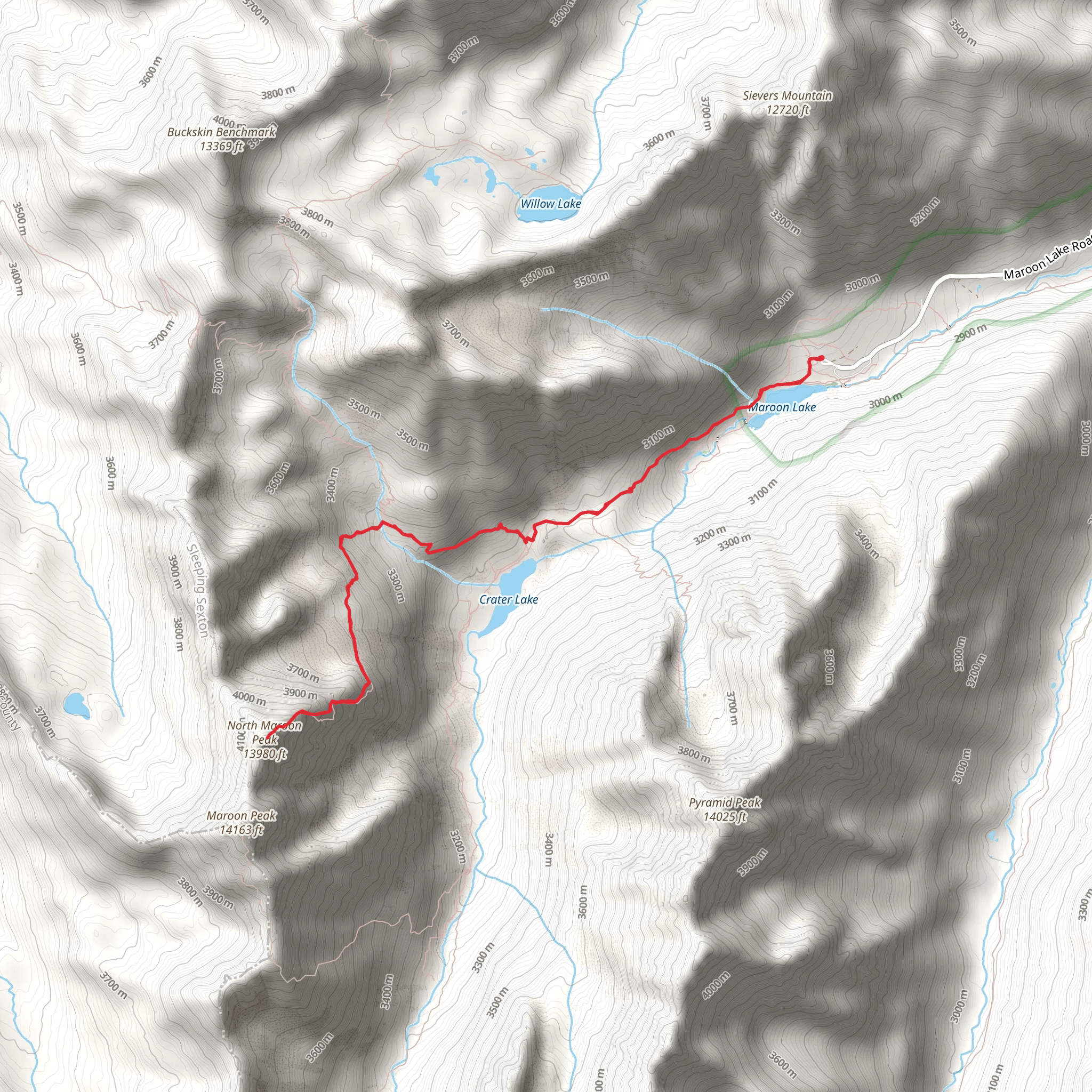 North Maroon Peak Trail mobile static map