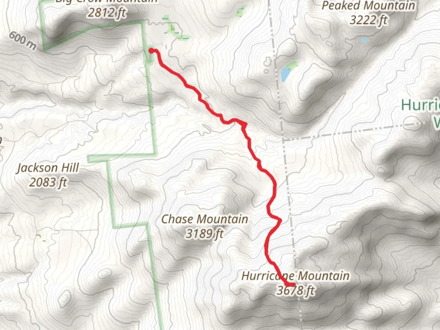 An image depicting the trail Hurricane Mountain via Gulf Brook Trail Out and Back and its surrounding area.
