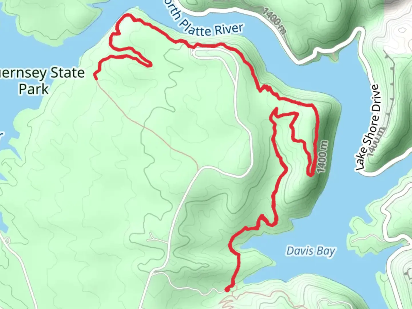 An image depicting the trail Lakeview Trail and North Bluff Trail and its surrounding area.