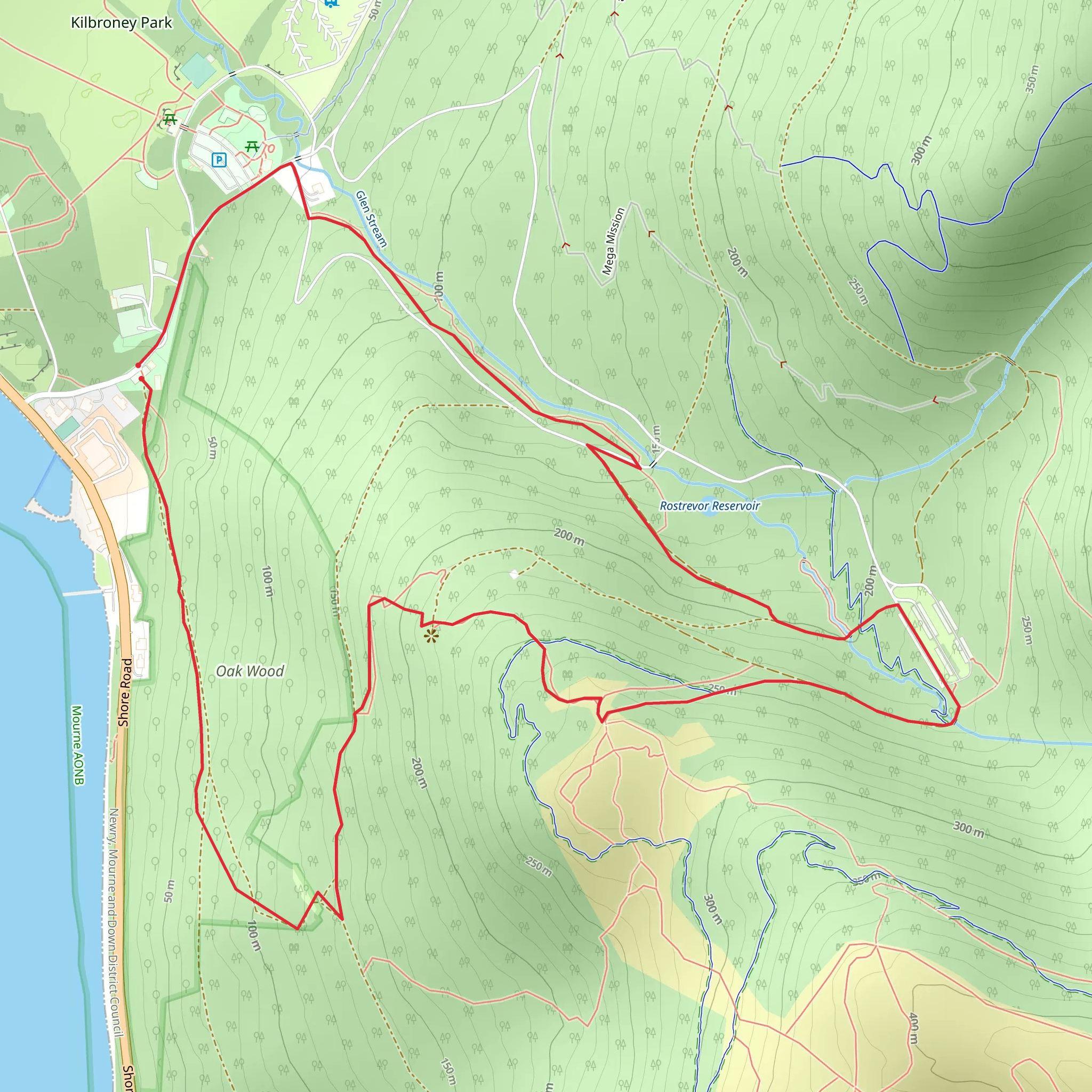 Cloughmore Trail via Fiddler’s Green mobile static map