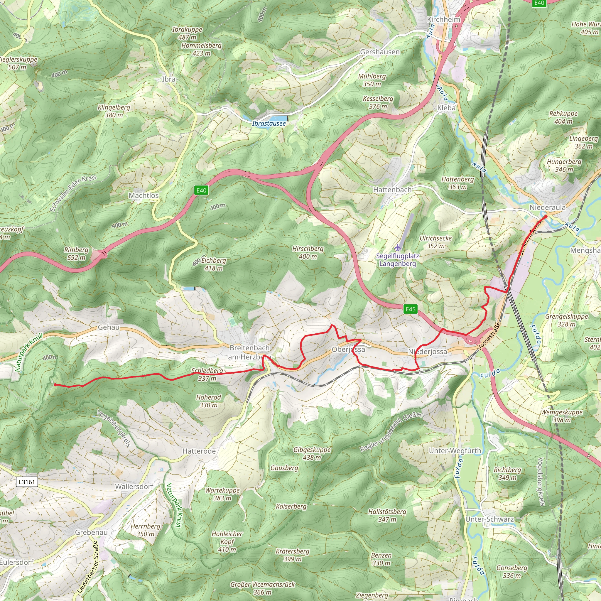 Niederaula to Hirschberg via Herzberg Hoehenweg mobile static map