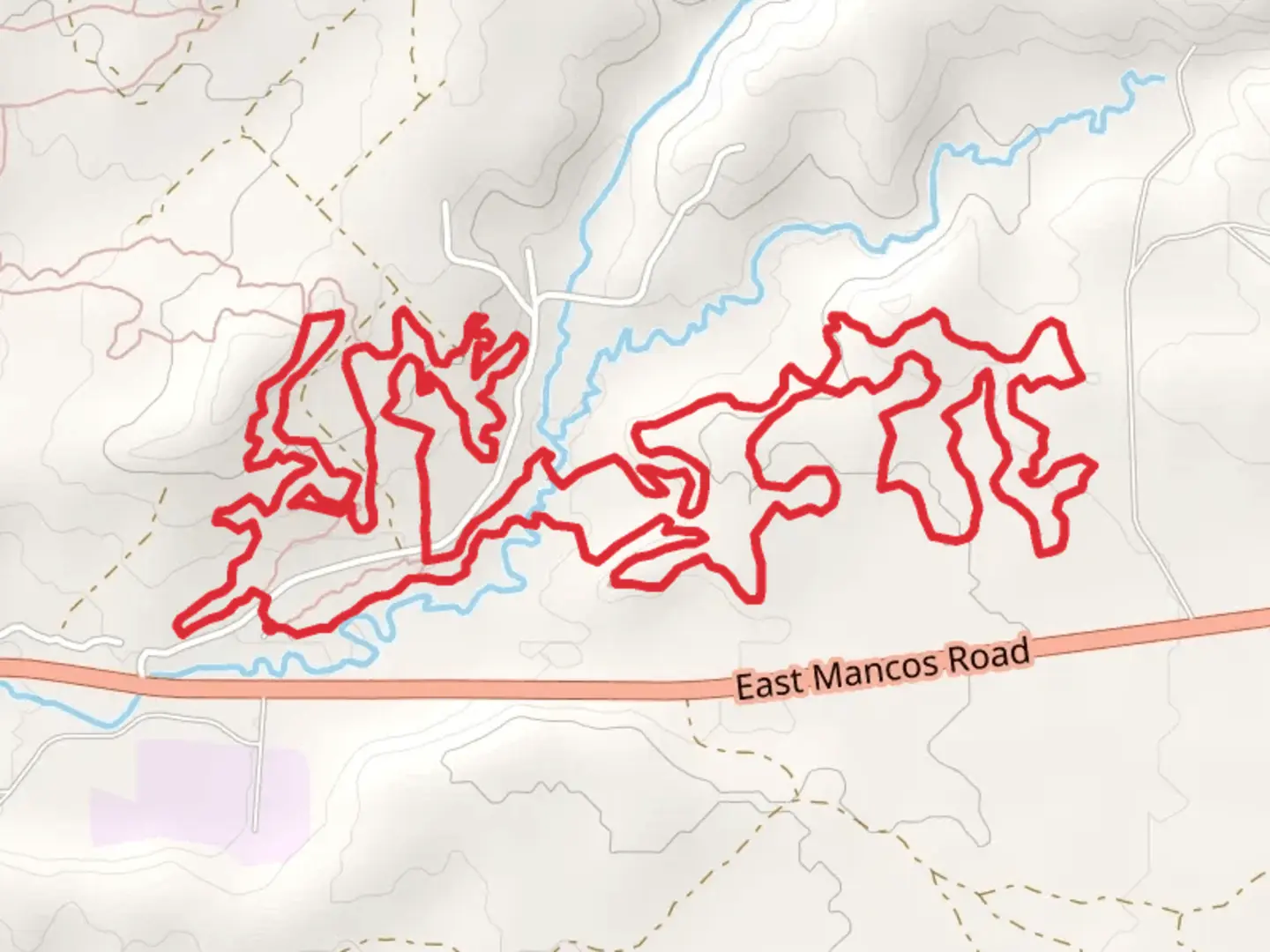 An image depicting the trail Coco, Here For More, Trust and Hippie House Loop and its surrounding area.