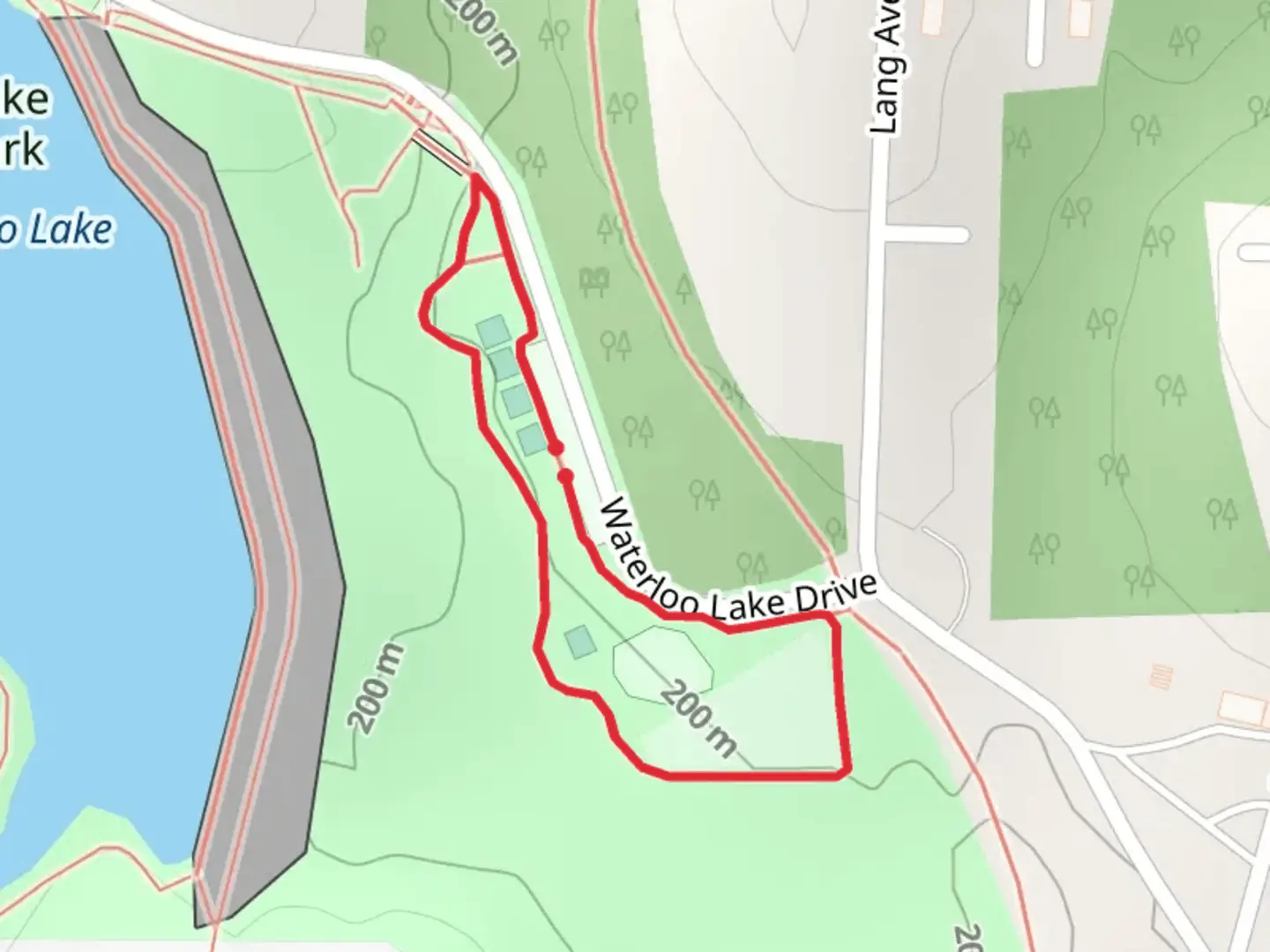 An image depicting the trail Waterloo Park Loop and its surrounding area.