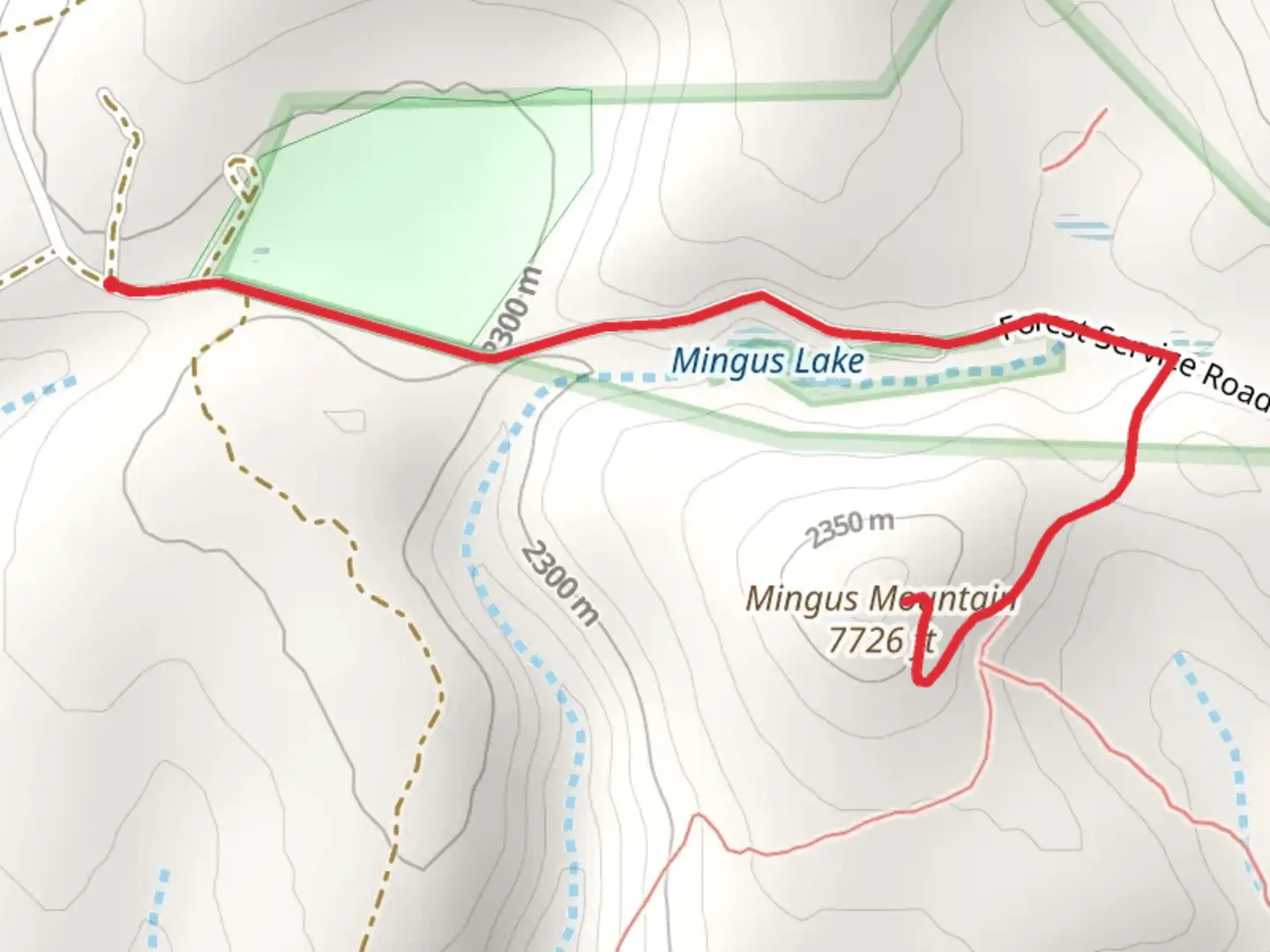 An image depicting the trail Mingus Lake - Forest Service Road 104A and its surrounding area.