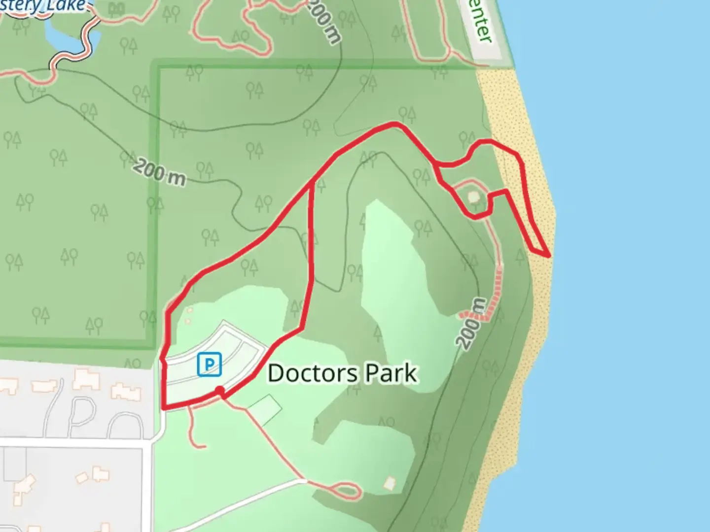 An image depicting the trail Doctors Park Loop and its surrounding area.
