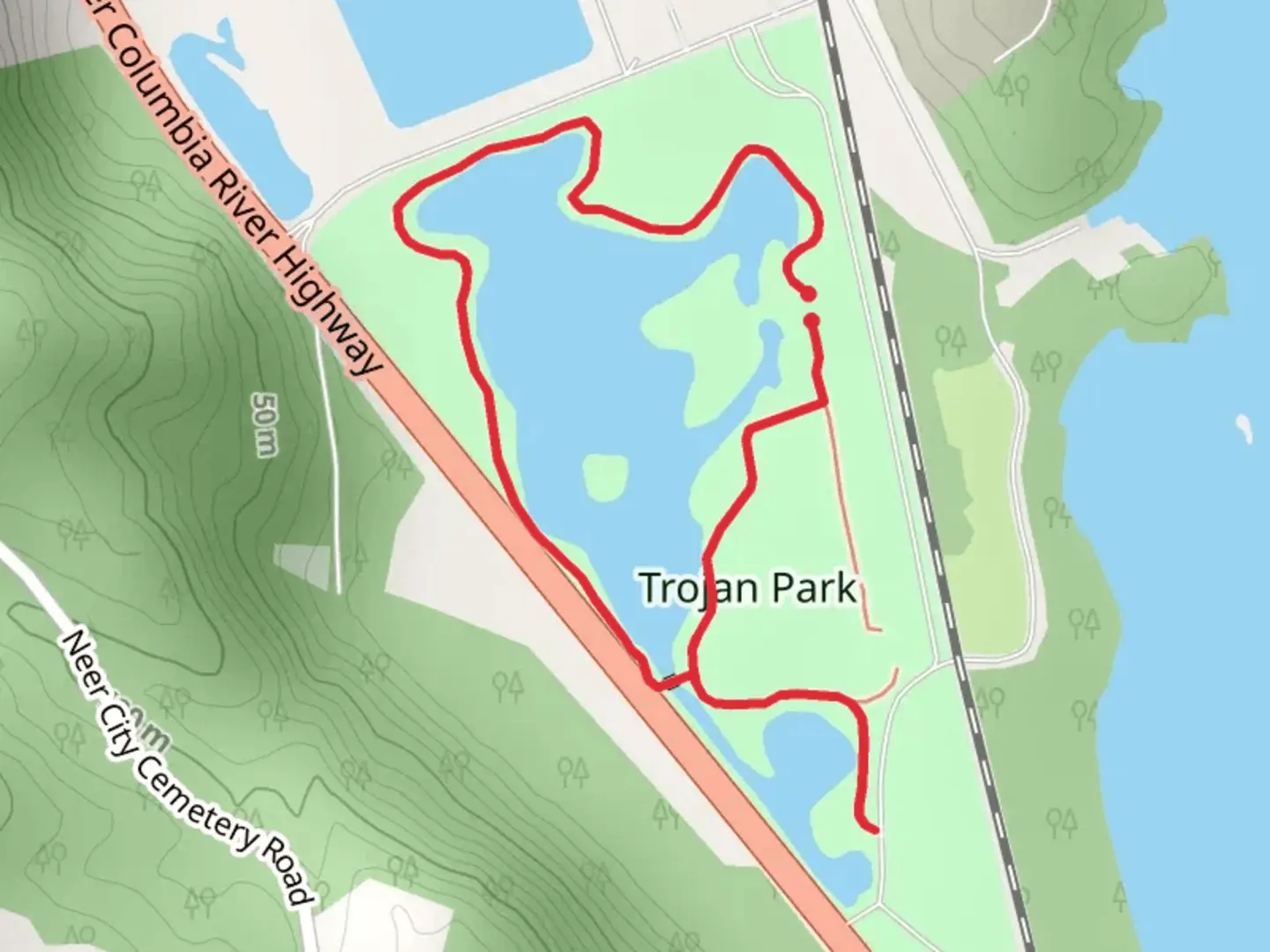 An image depicting the trail Trojan Park Loop and its surrounding area.