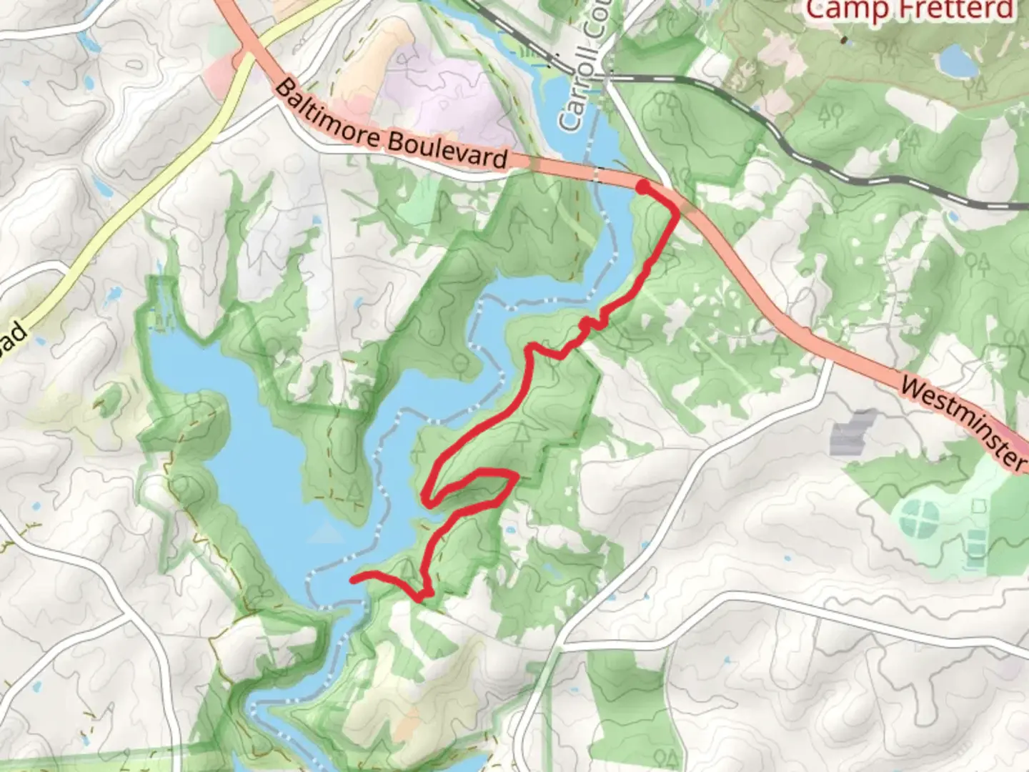 An image depicting the trail Walk beside North Branch Patapsco River from Glen Falls and its surrounding area.