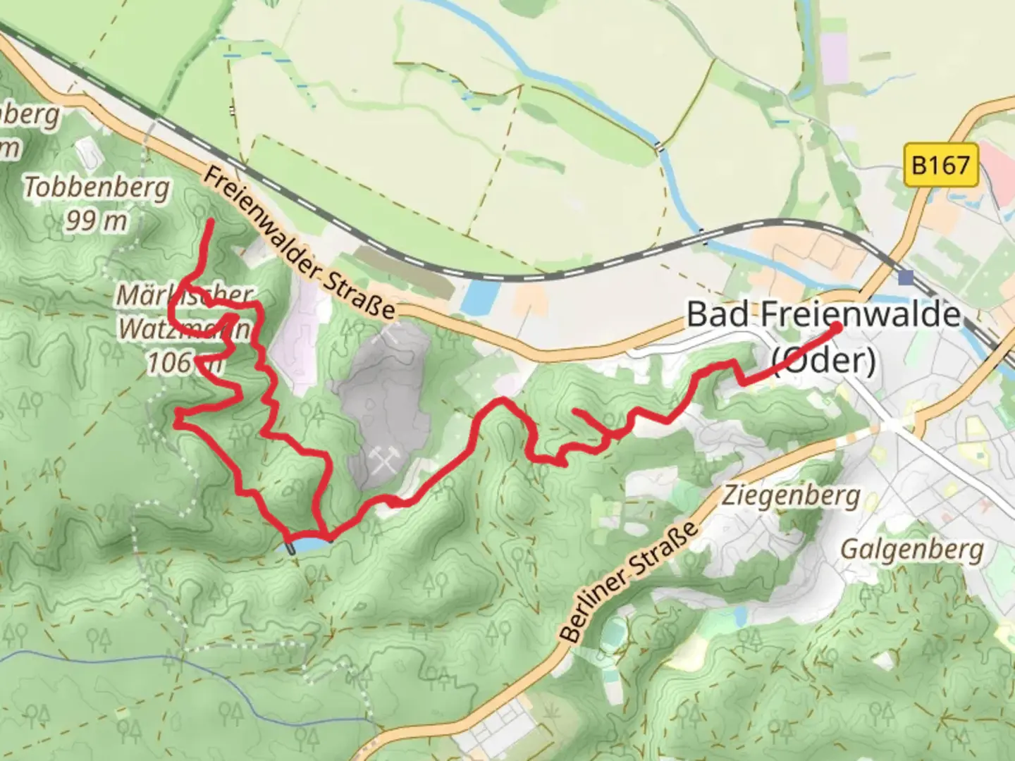 An image depicting the trail Teufelsee Kietze and Schloßberg via Fontaneweg and Gipfelstuermer and its surrounding area.