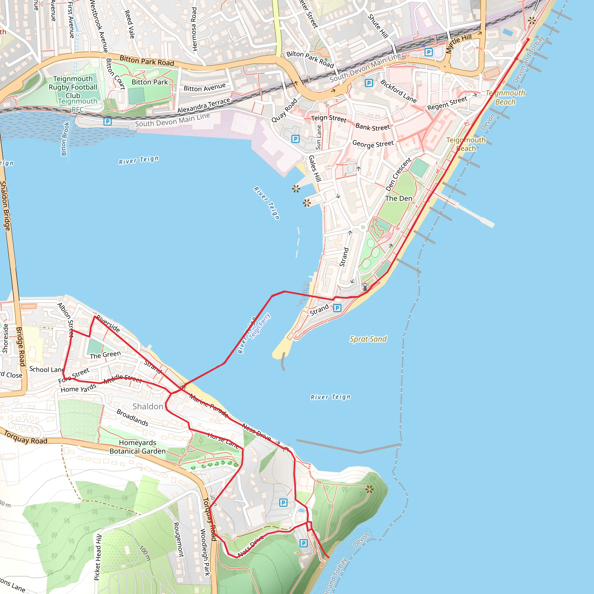 Explore Shaldon from Teignmouth NCI mobile static map