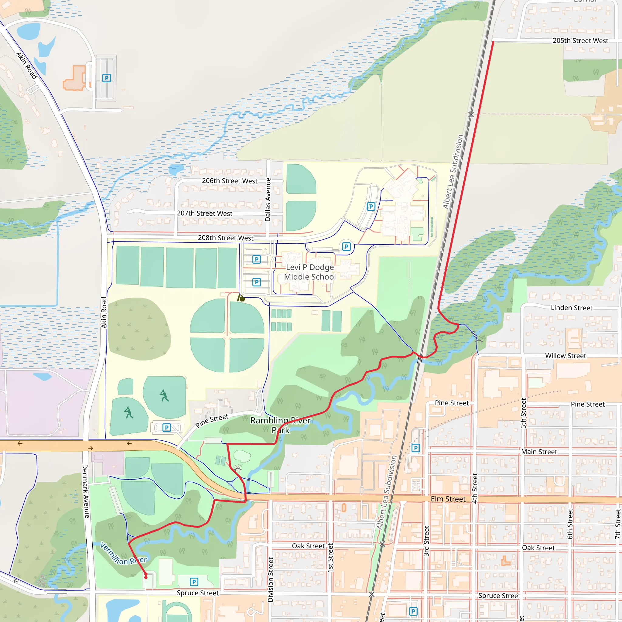 Rambling River Park, Native Prairie Planting Park and Vermillion River mobile static map