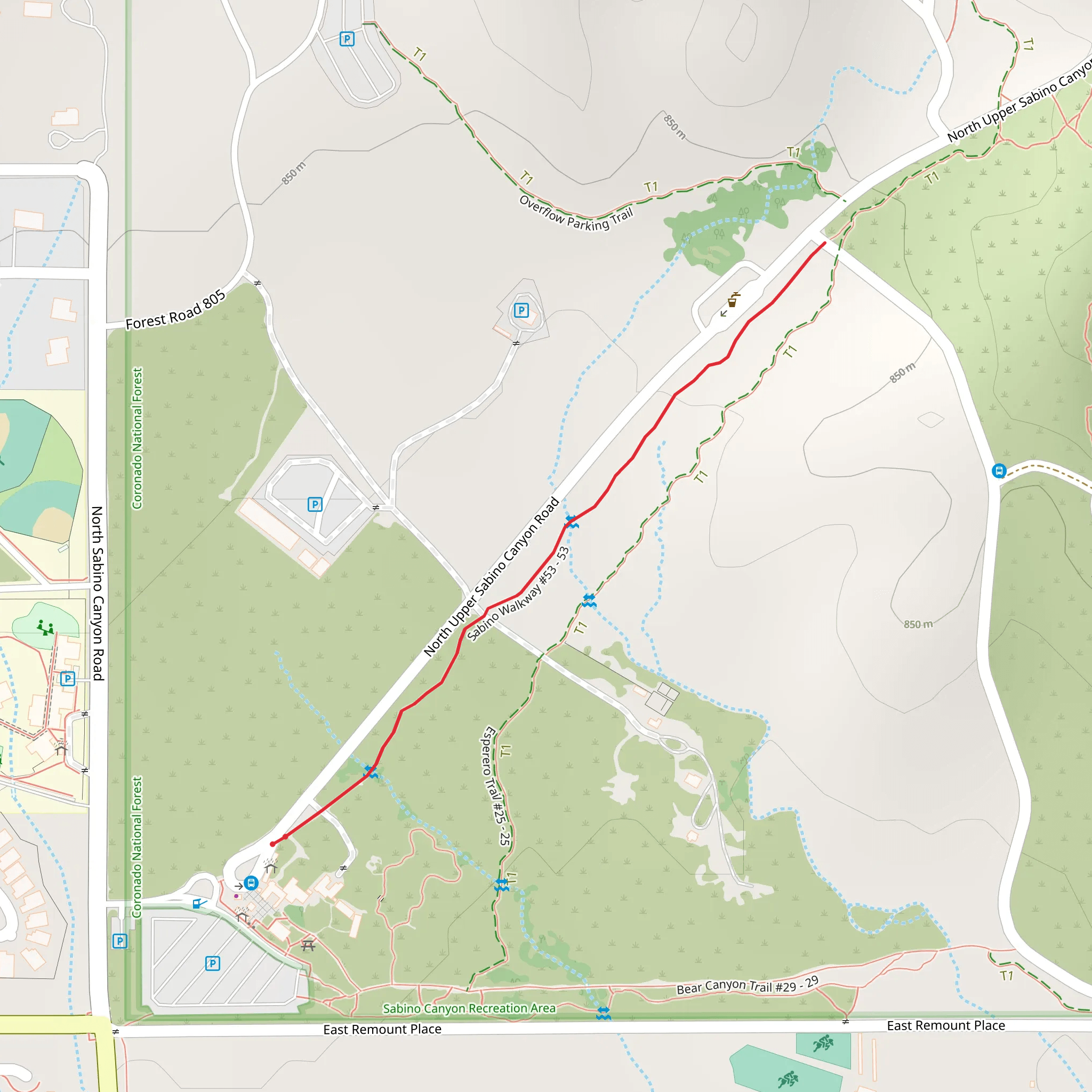 Sabino Walkway Trail mobile static map