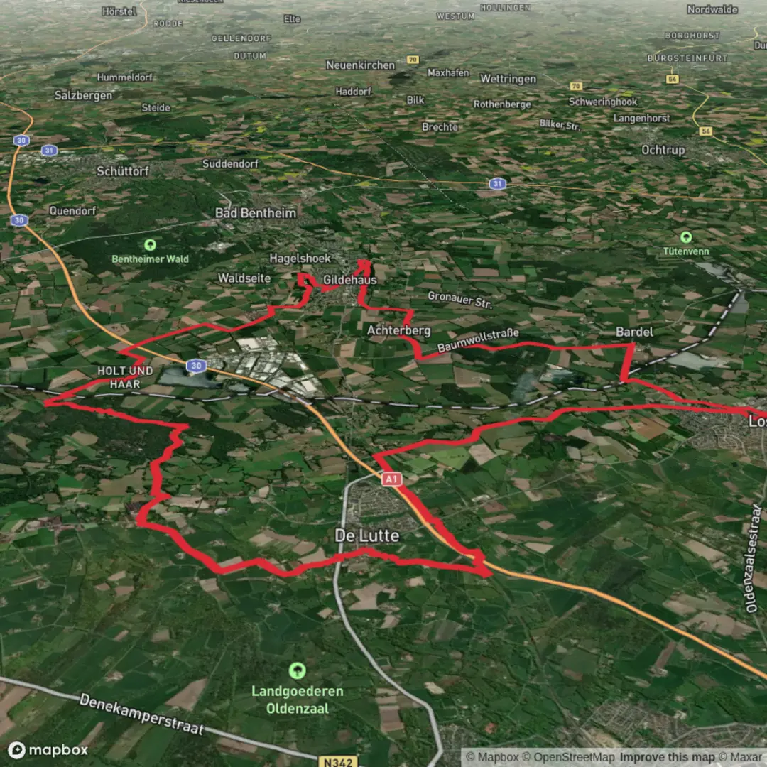 An image depicting the trail Lutterzand via Molenveld and its surrounding area.