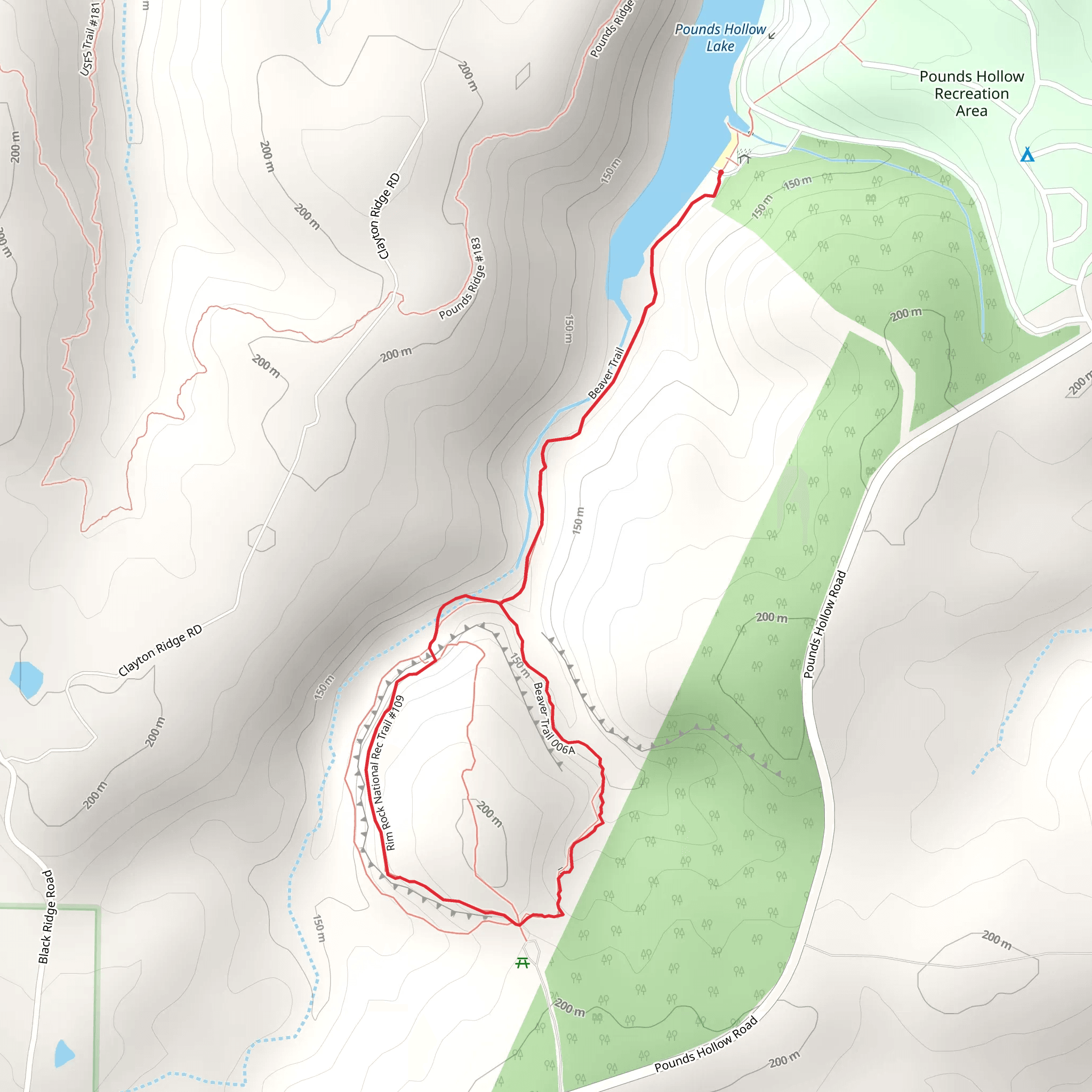 Rim Rock Loop Trail from Pounds Hollow Lake mobile static map